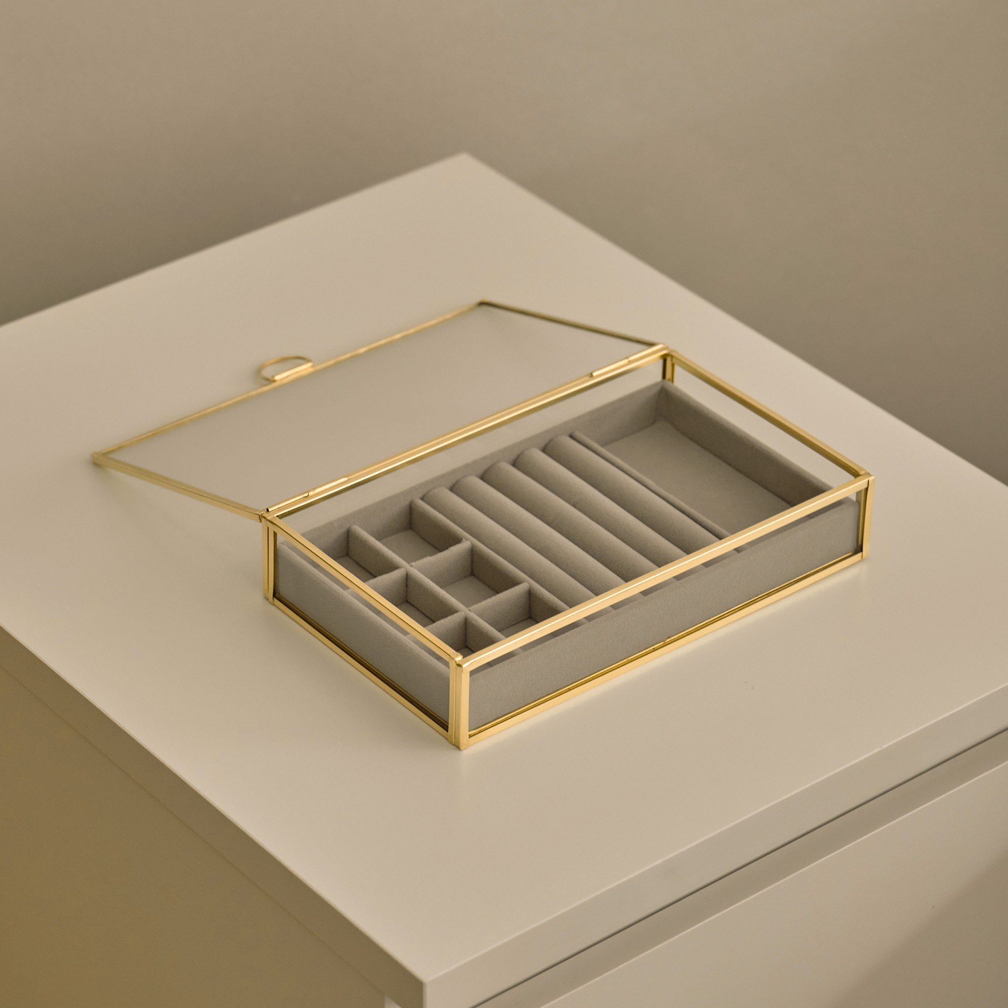 9x5x1.5 inch | Glass Organizer | Jewelry Accessory Box | Brass & Gold