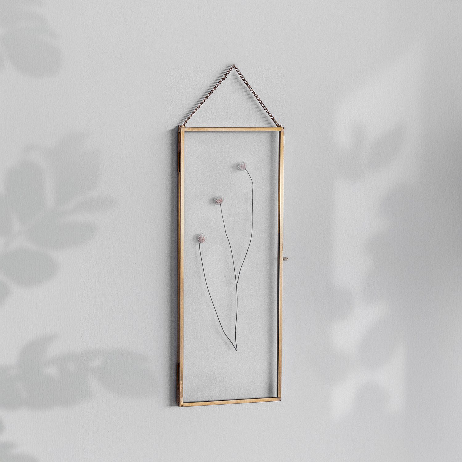 12x4 inch | Picture & Photo Frames | Pressed Dried Flowers | With Chain | Glass | Brass & Gold