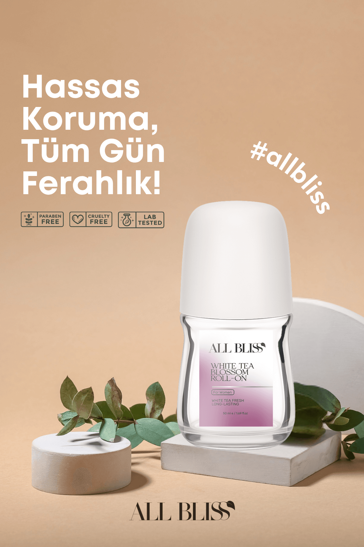Doğal Roll-On 50 ml – Beyaz Çay Özlü, Alüminyum & Alkol İçermez – Kararma Karşıtı, Ter Kokusu Önleyici, Hassas Ciltlere Uygun