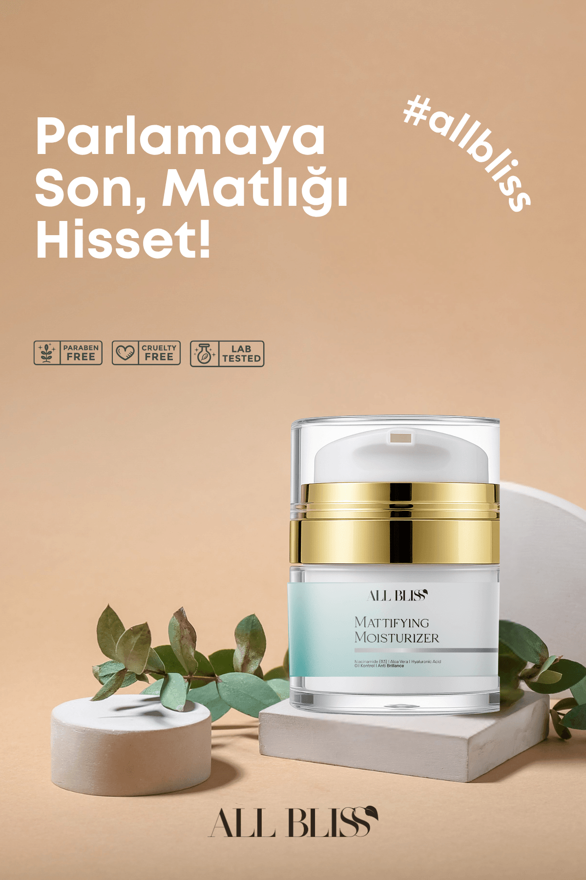 All Bliss Matlaştırıcı Yüz Kremi 50 ml – Yağlı ve Karma Ciltler İçin | Gözenek Sıkılaştırıcı, Sebum Dengeleyici, Mat Etki