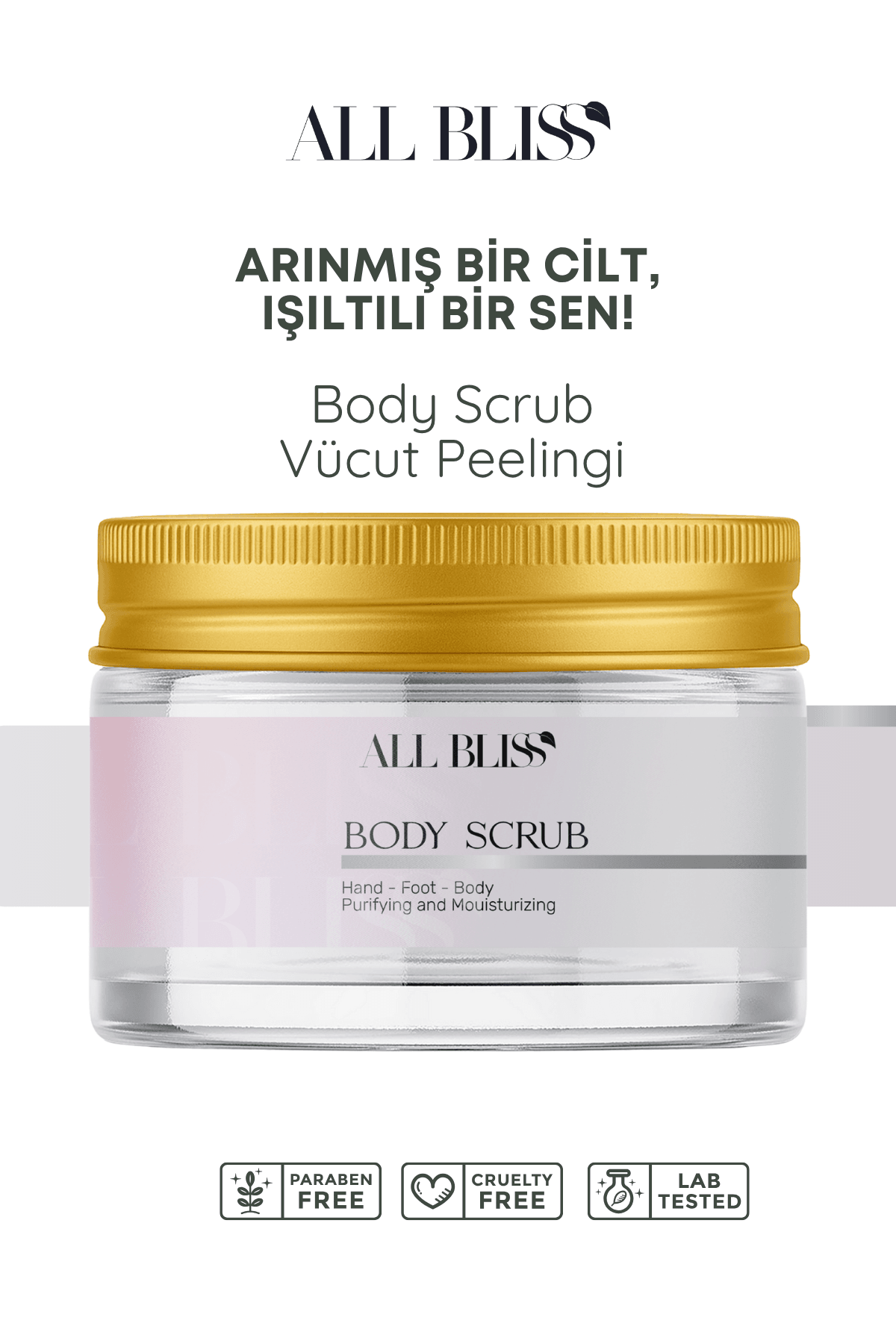 Doğal Vücut Peeling 200 ml – Deniz Tuzu & Yeşil Çay Özlü – Ölü Deri ve Batık Karşıtı, Nemlendirici & Gözenek Sıkılaştırıcı