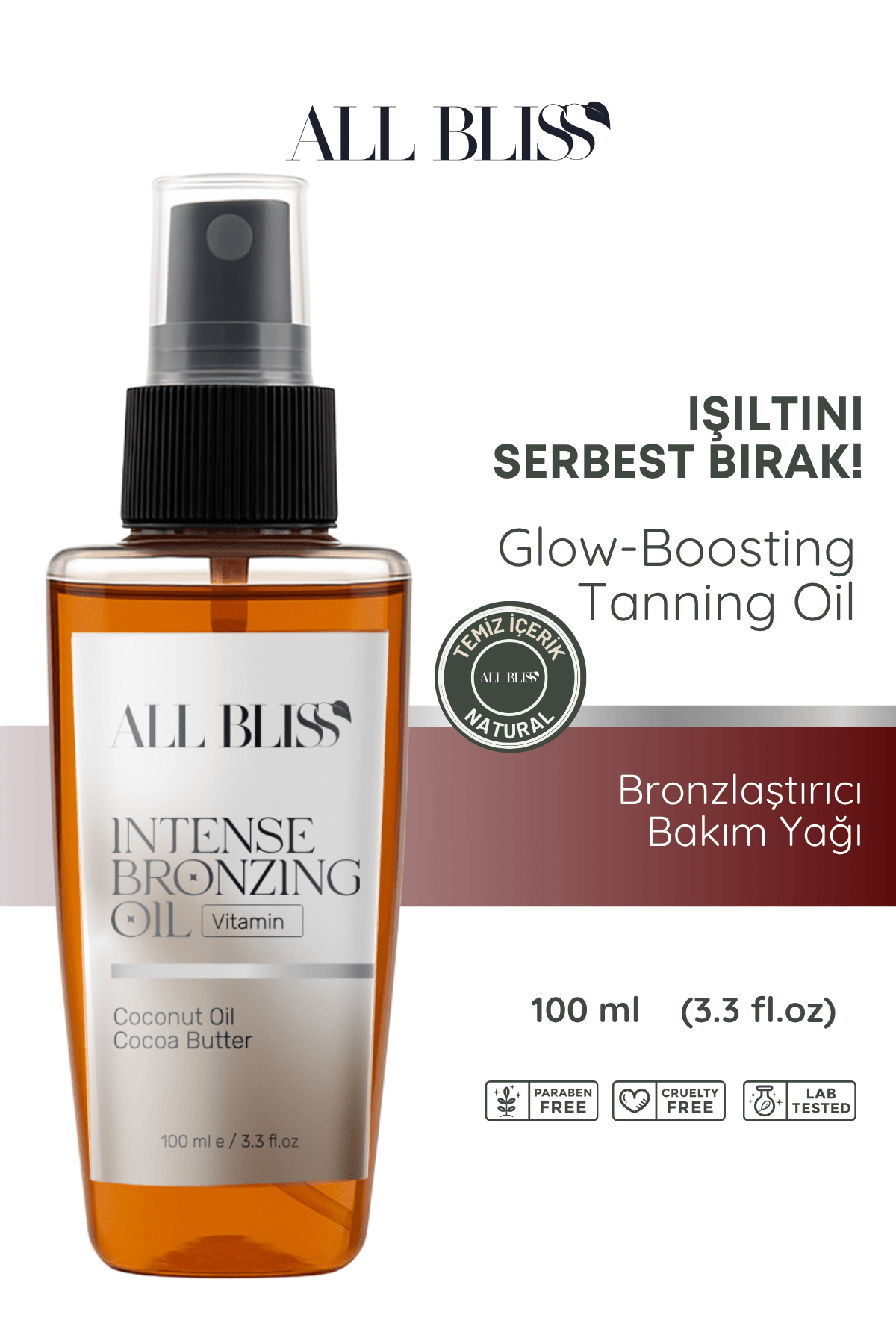 Bronzlaştırıcı Yağ 100 ml – Havuç, Kakao, Badem ve Çay Ağacı Yağlı – Doğal Işıltı Veren, E Vitaminli Yoğun Bakım Yağı