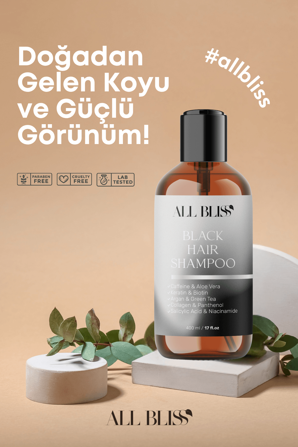Bitkisel Siyahlatıcı Şampuan 200 ml – Beyazları Kapatıcı, Dökülme Karşıtı, Ginseng & Siyah Pirinç Özlü, Sülfatsız & Parabensiz