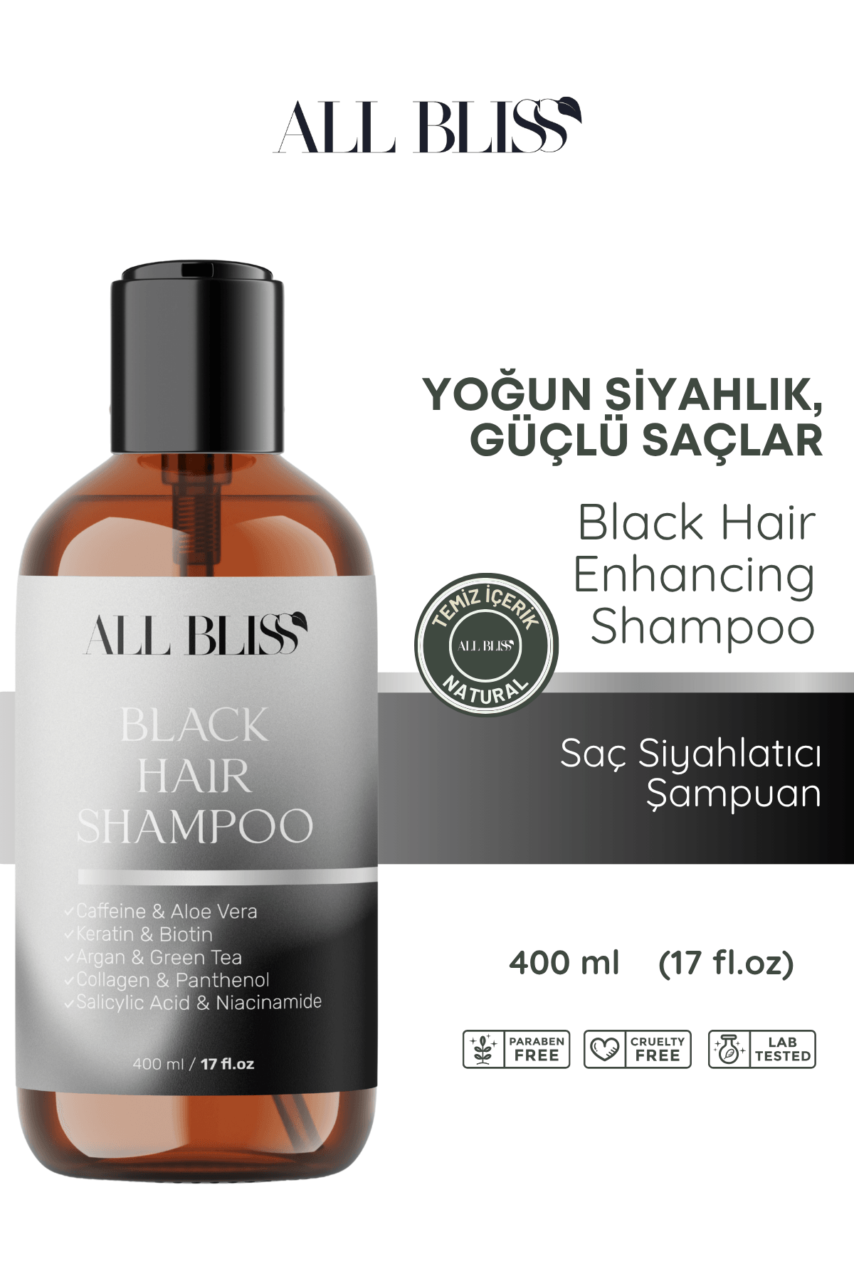 Bitkisel Siyahlatıcı Şampuan 200 ml – Beyazları Kapatıcı, Dökülme Karşıtı, Ginseng & Siyah Pirinç Özlü, Sülfatsız & Parabensiz