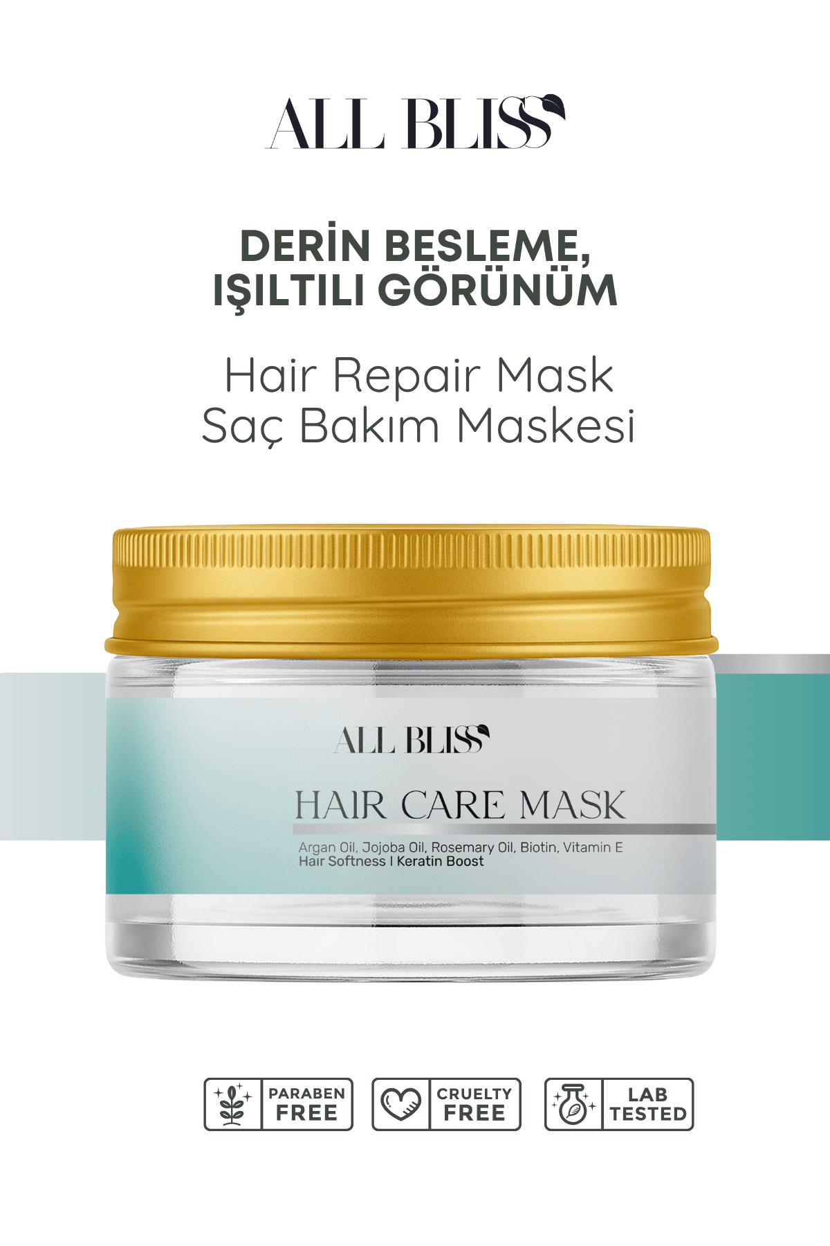 Bitkisel Keratinli Saç Bakım Maskesi 200 ml – Yeşil Çay ve Doğal Yağlarla Yoğun Onarıcı & Nemlendirici Etki – Tüm Saç Tipleri İçin