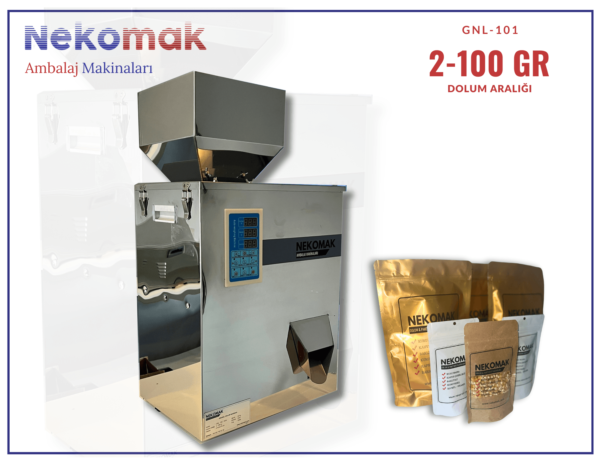 GNL-101 GRANÜL-TOZ DOLUM MAKİNASI (2-100 GR)