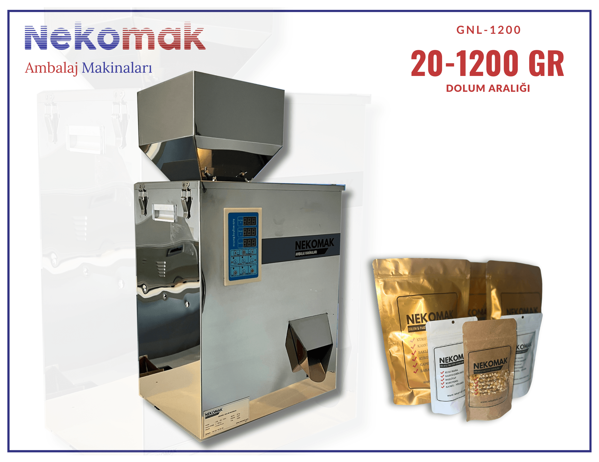 GNL-1200 GRANÜL-TOZ DOLUM MAKİNASI (20-1200 GR)