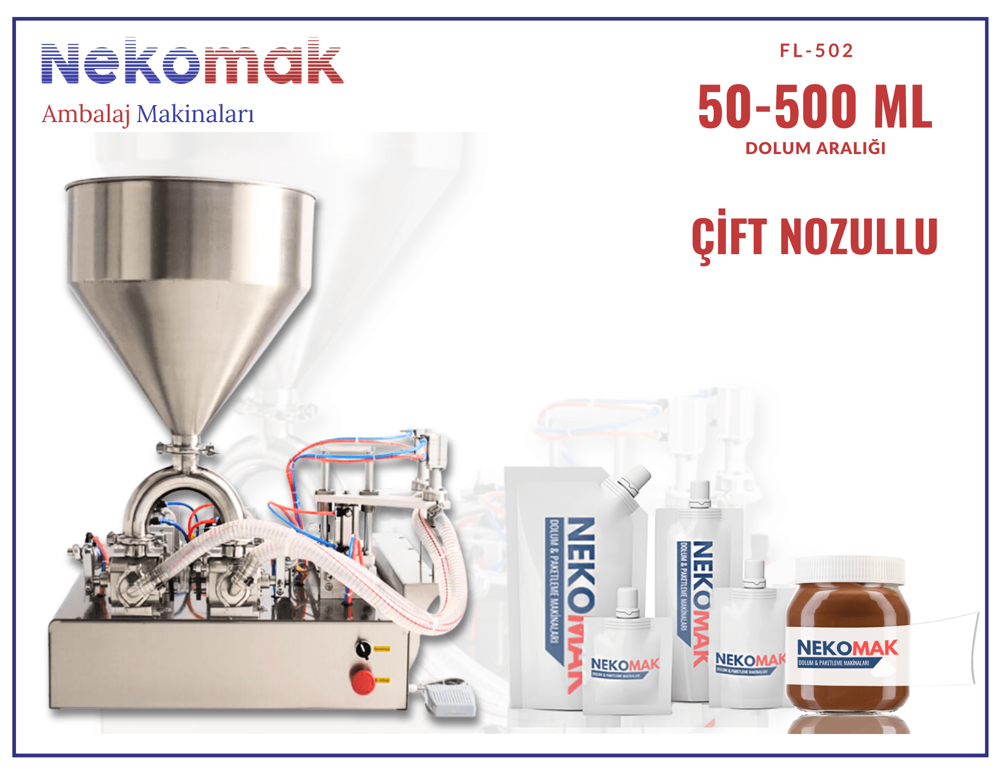 FL-502 ÇİFT NOZULLU DOLUM MAKİNASI (50-500 ML)