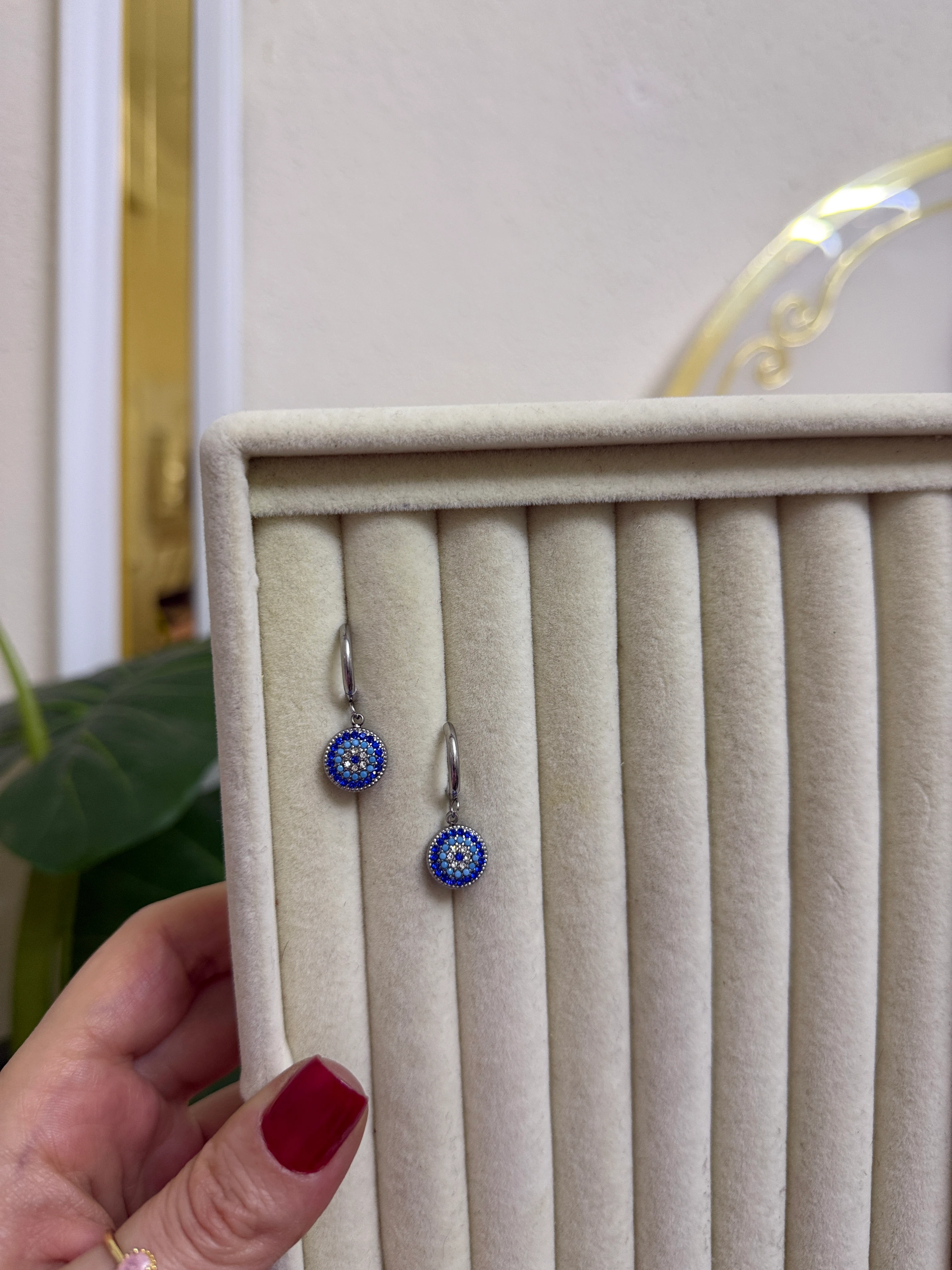 Nazar boncuklu çelik silver küpe-LAVİNYA