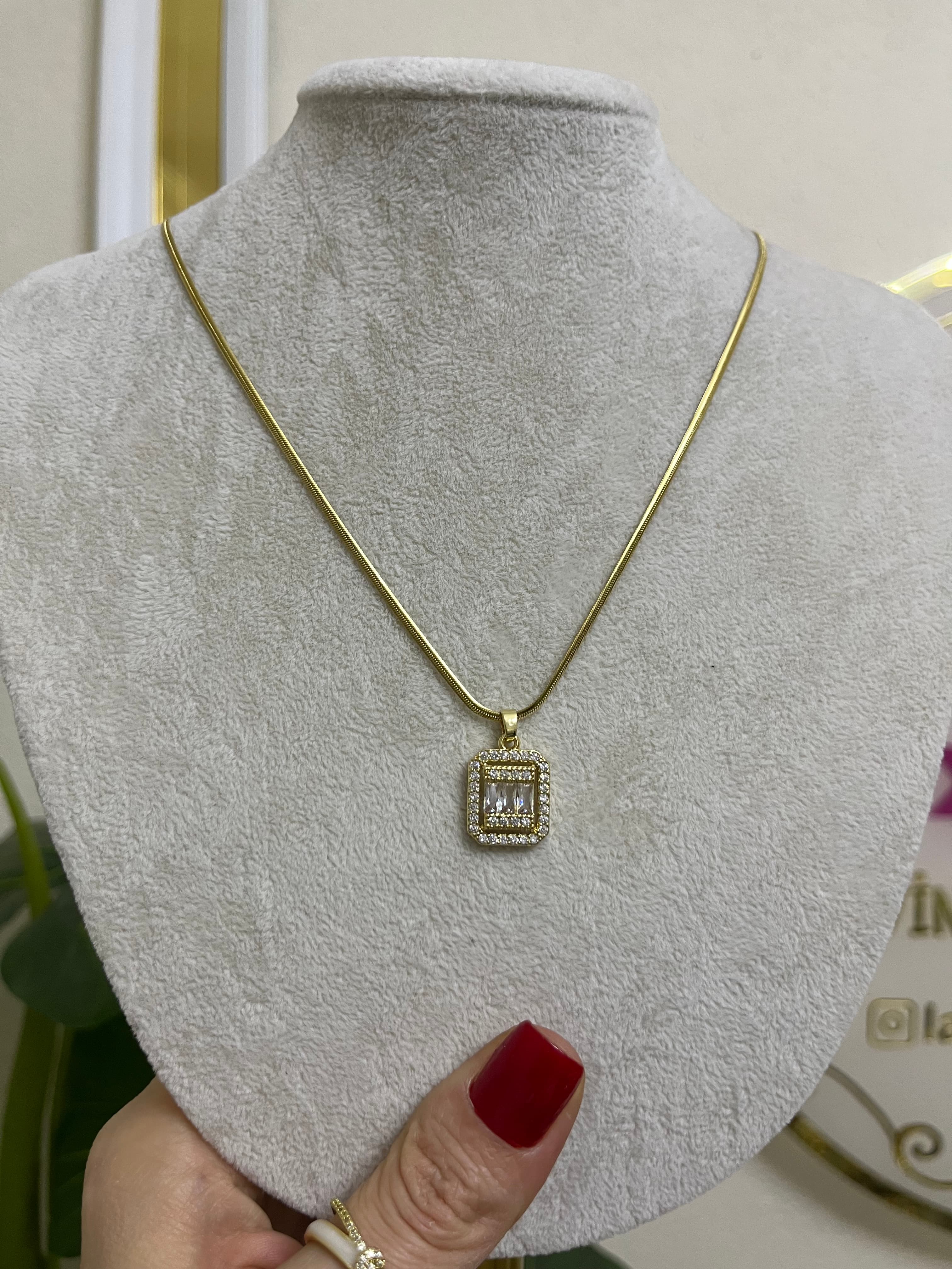 14k çelik baget kolye-LAVİNYA