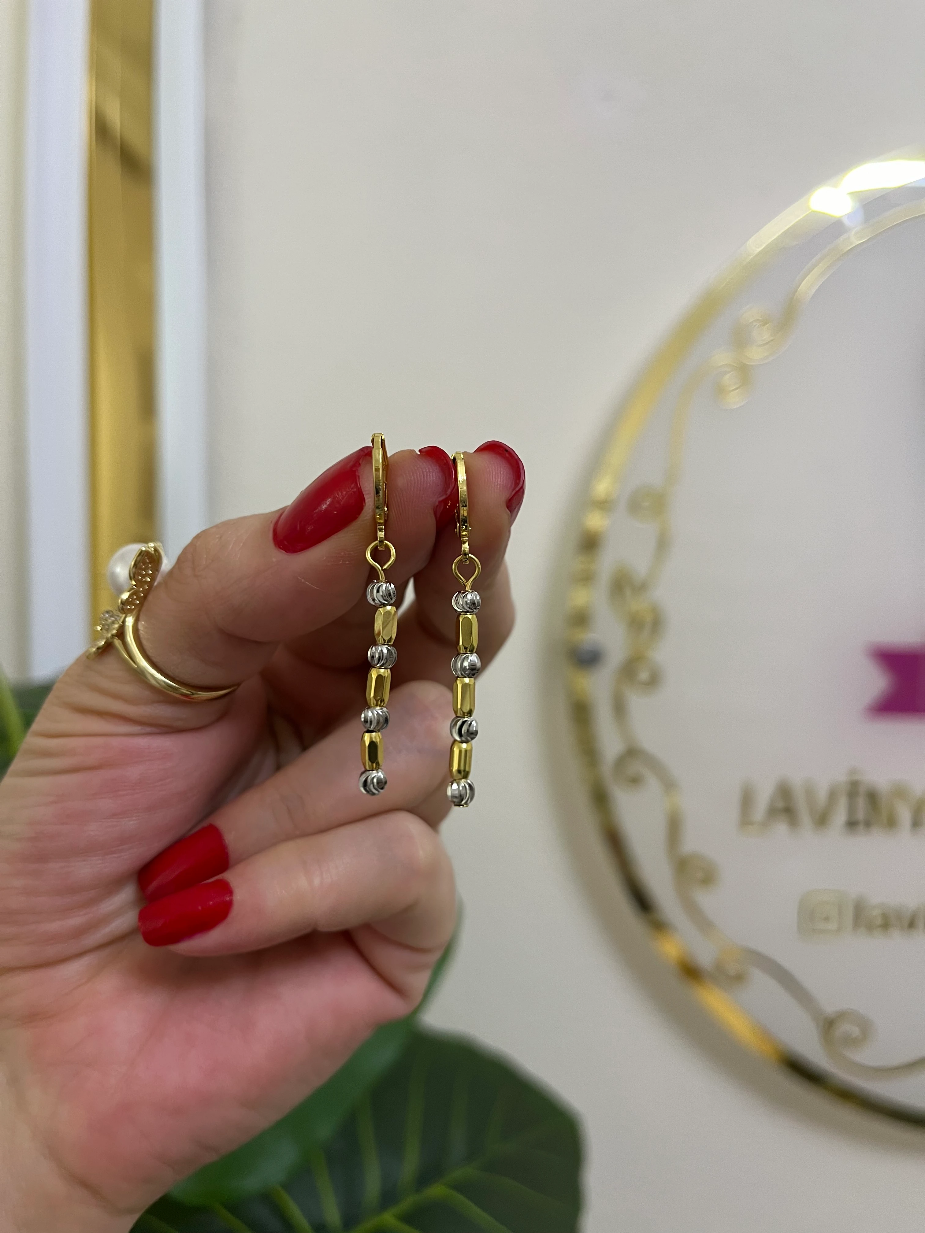 Çift renk dorika çelik küpe-LAVİNYA(iç ipi çeliktir)