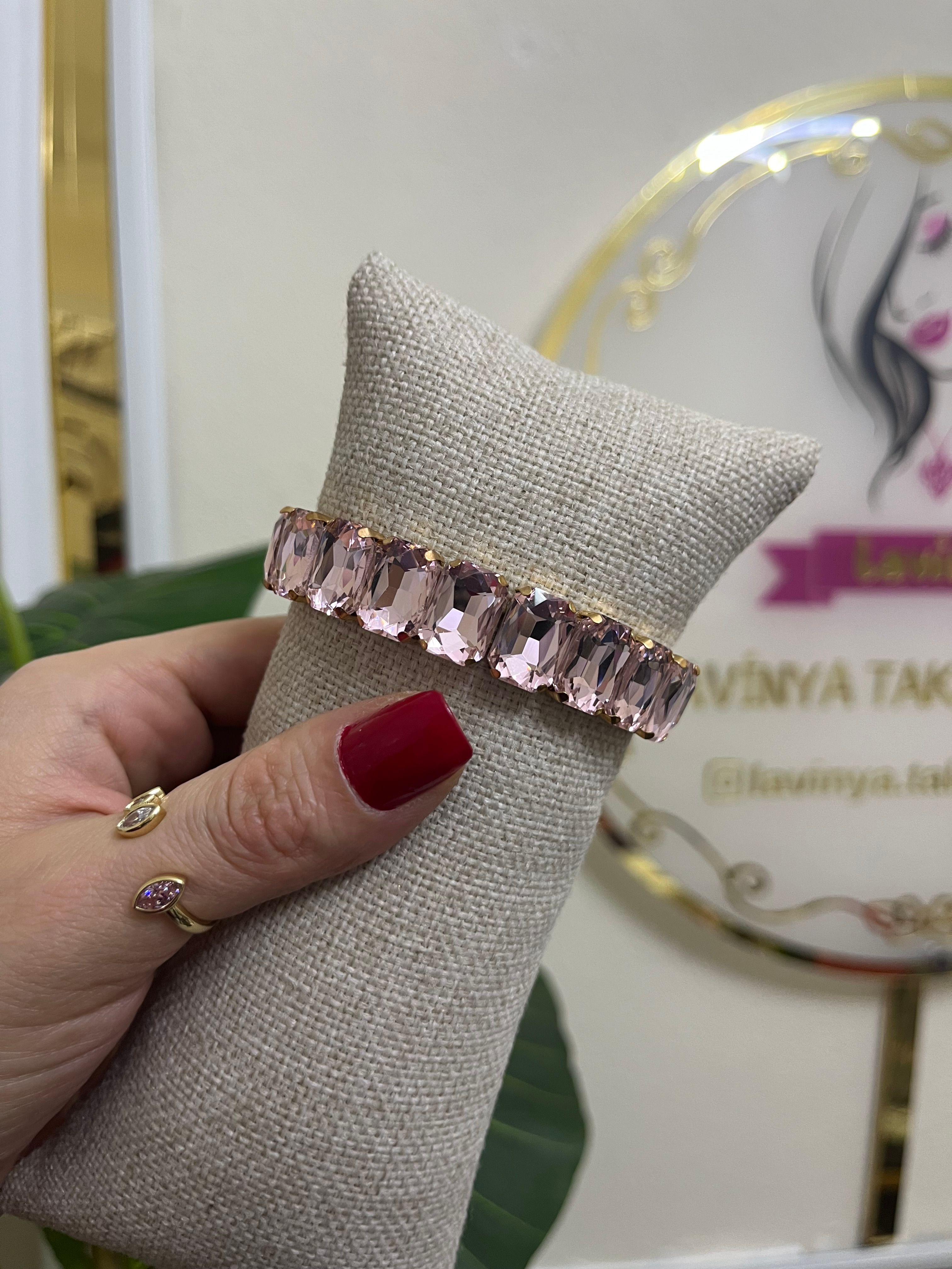 Pembe taşlı lastikli bileklik-LAVİNYA