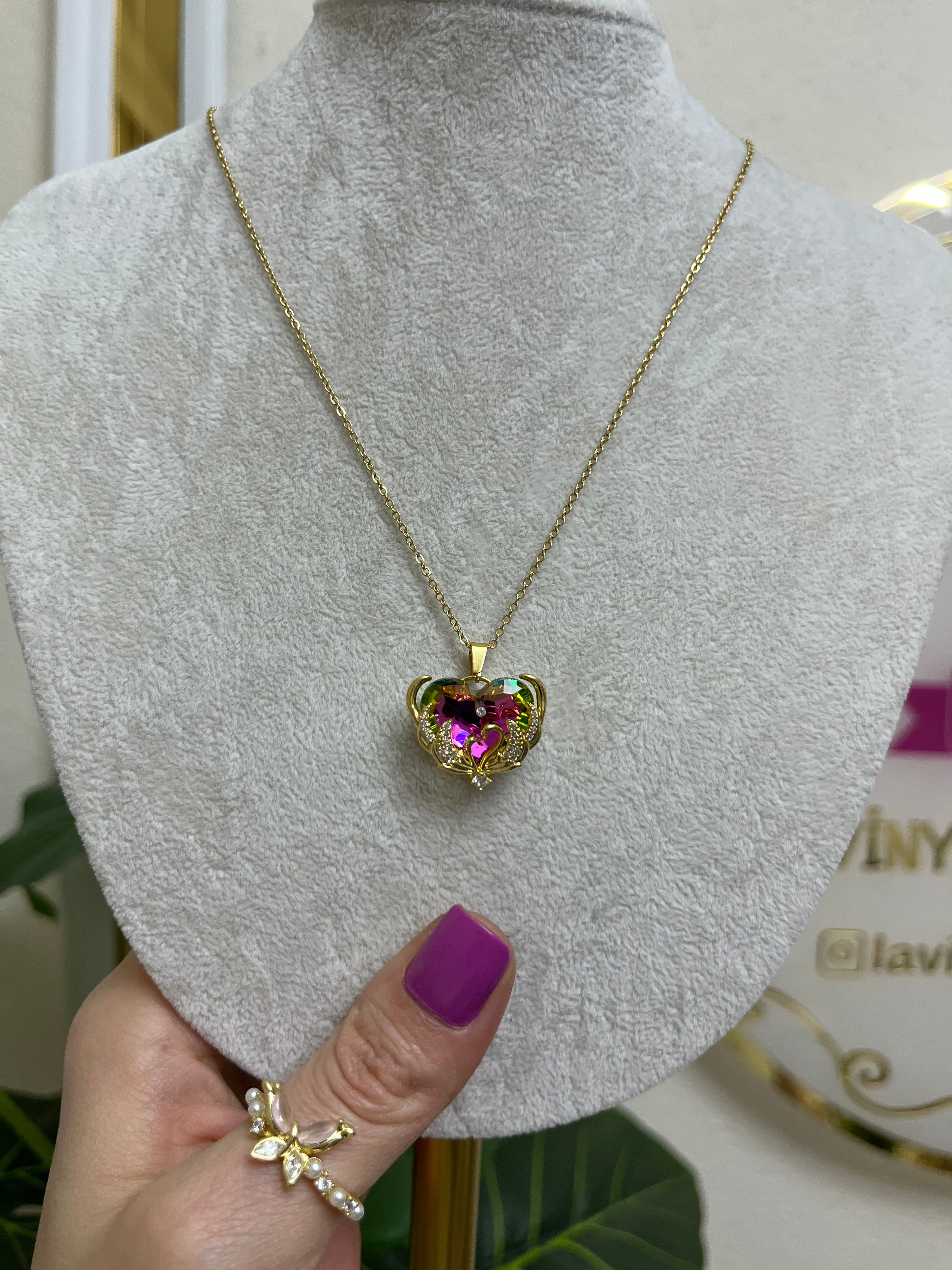 14k kristal taş çelik kolye-LAVİNYA