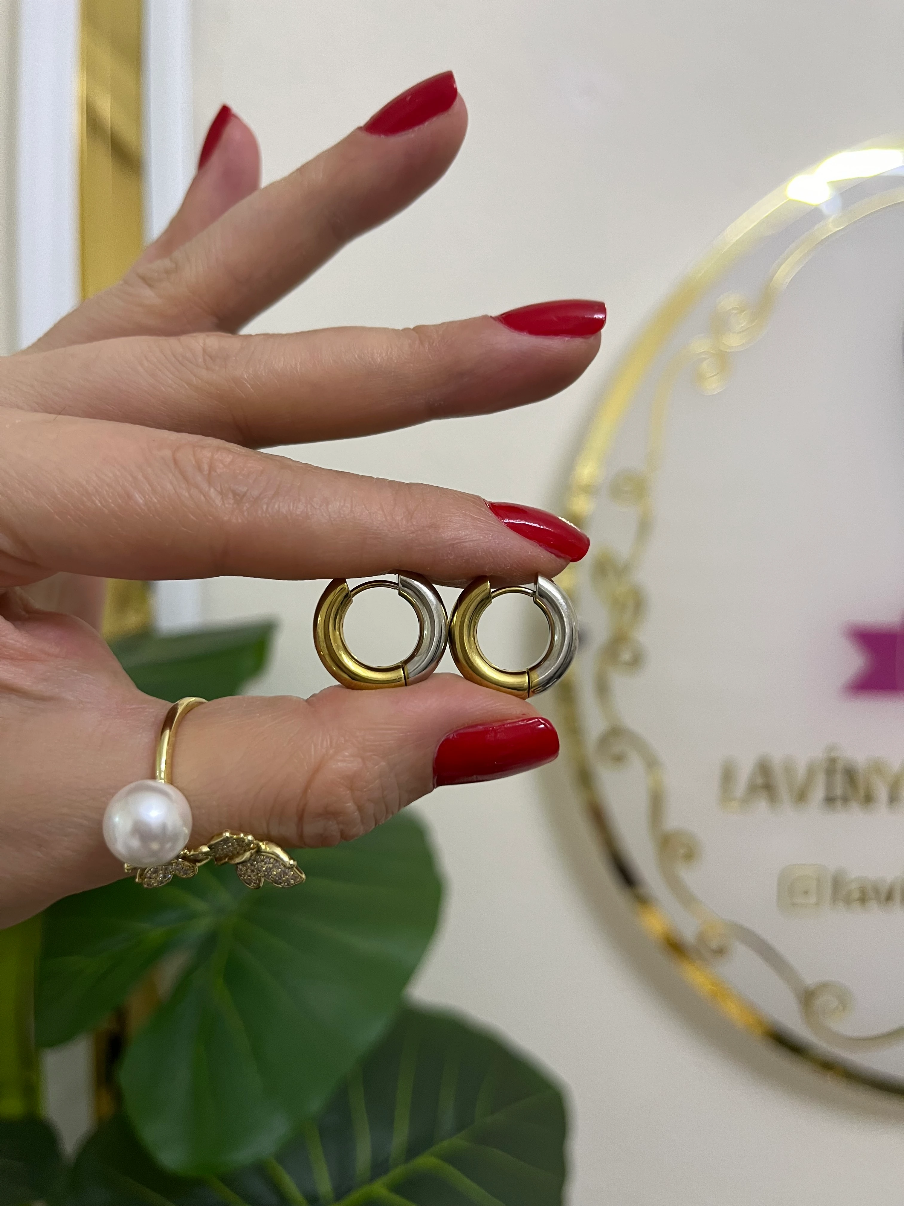 Çift renk halka çelik küpe-LAVİNYA