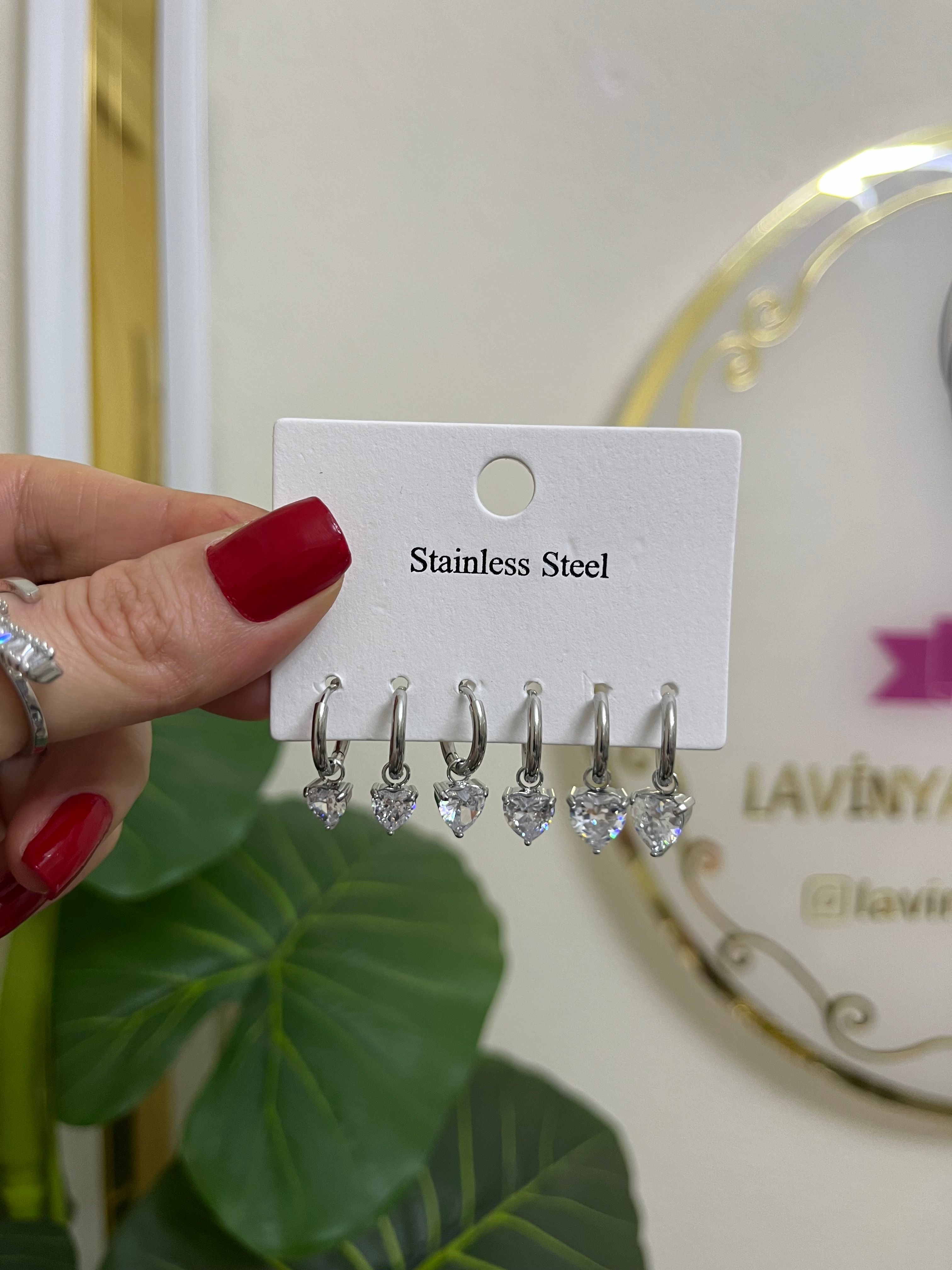 Çoklu çelik silver set küpe-LAVİNYA