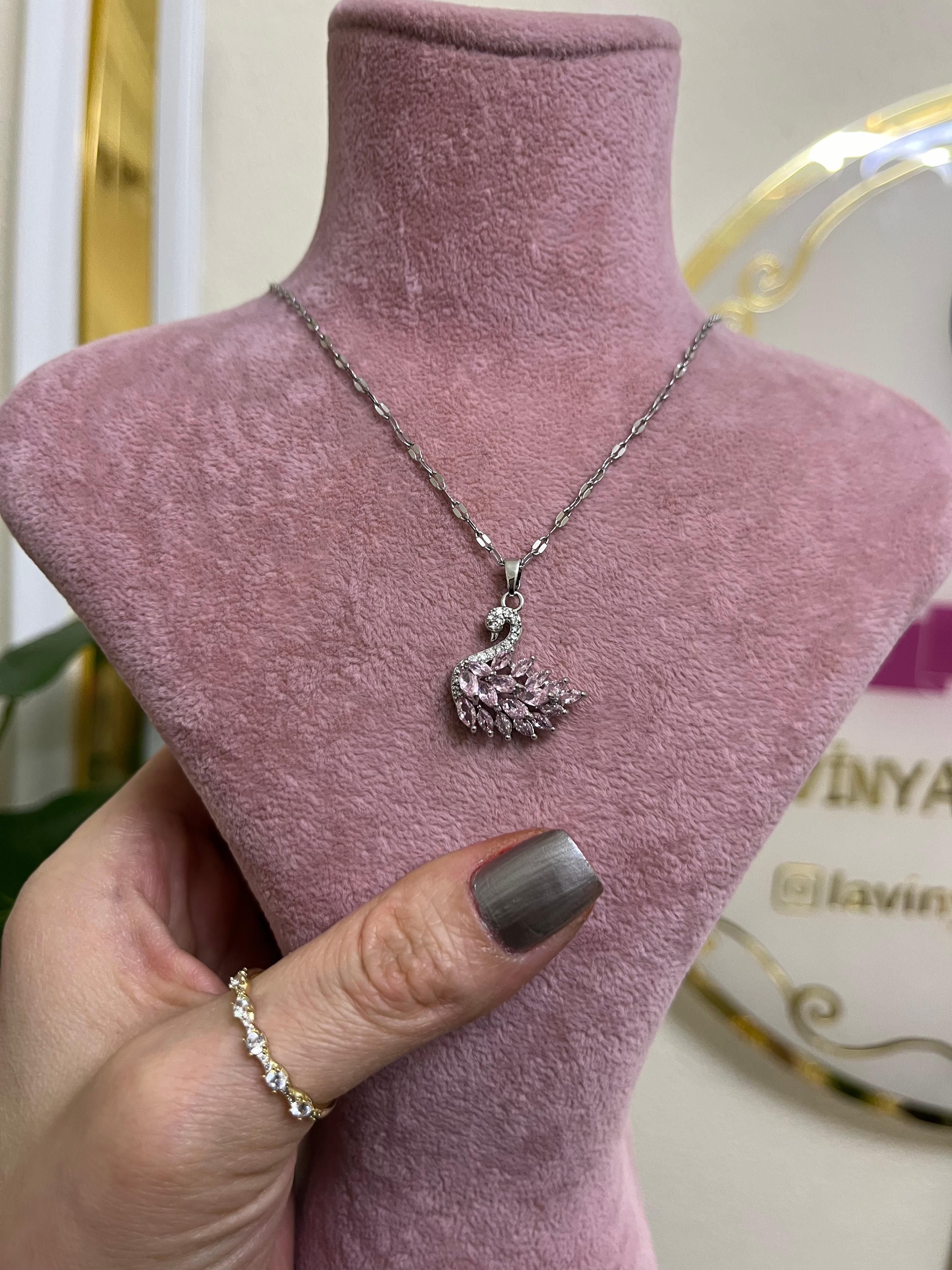 Kuğu silver çelik kolye-LAVİNYA
