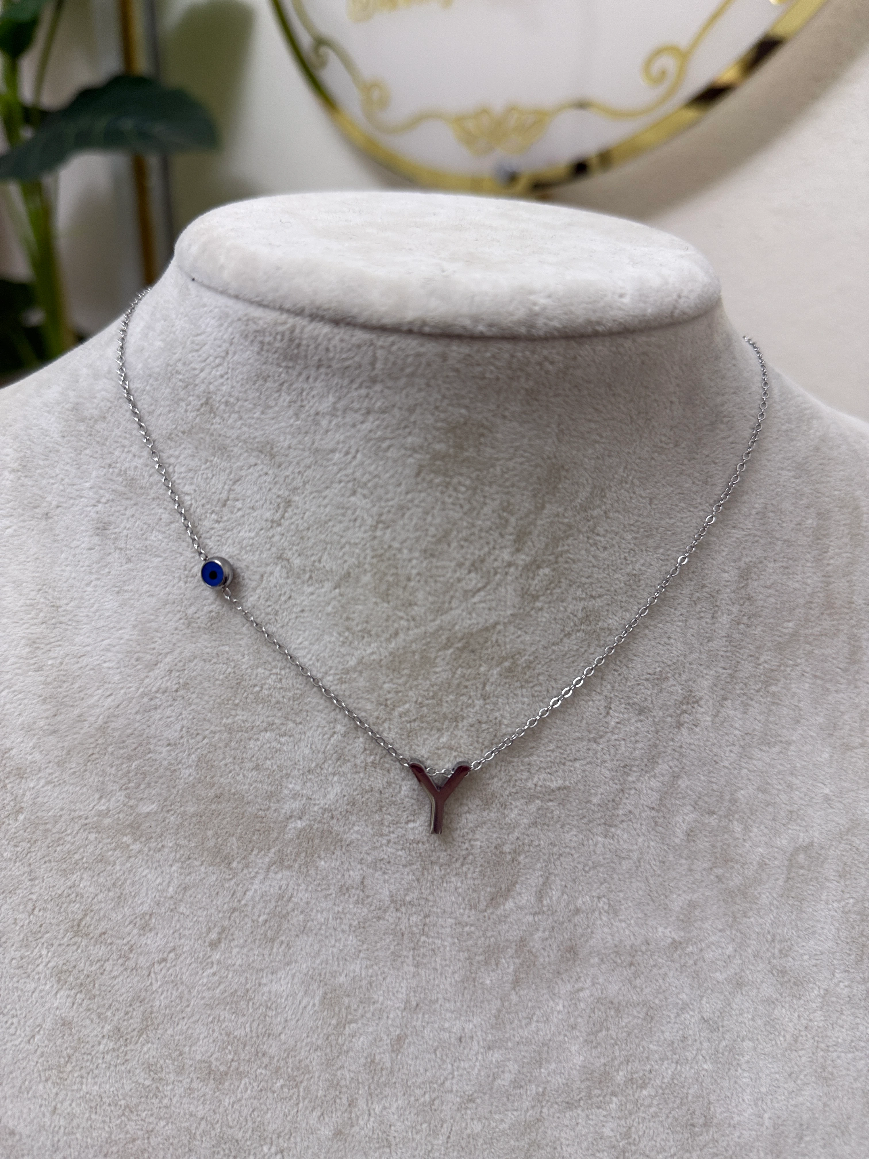 Y harfi silver çelik nazar boncuklu kolye-LAVİNYA