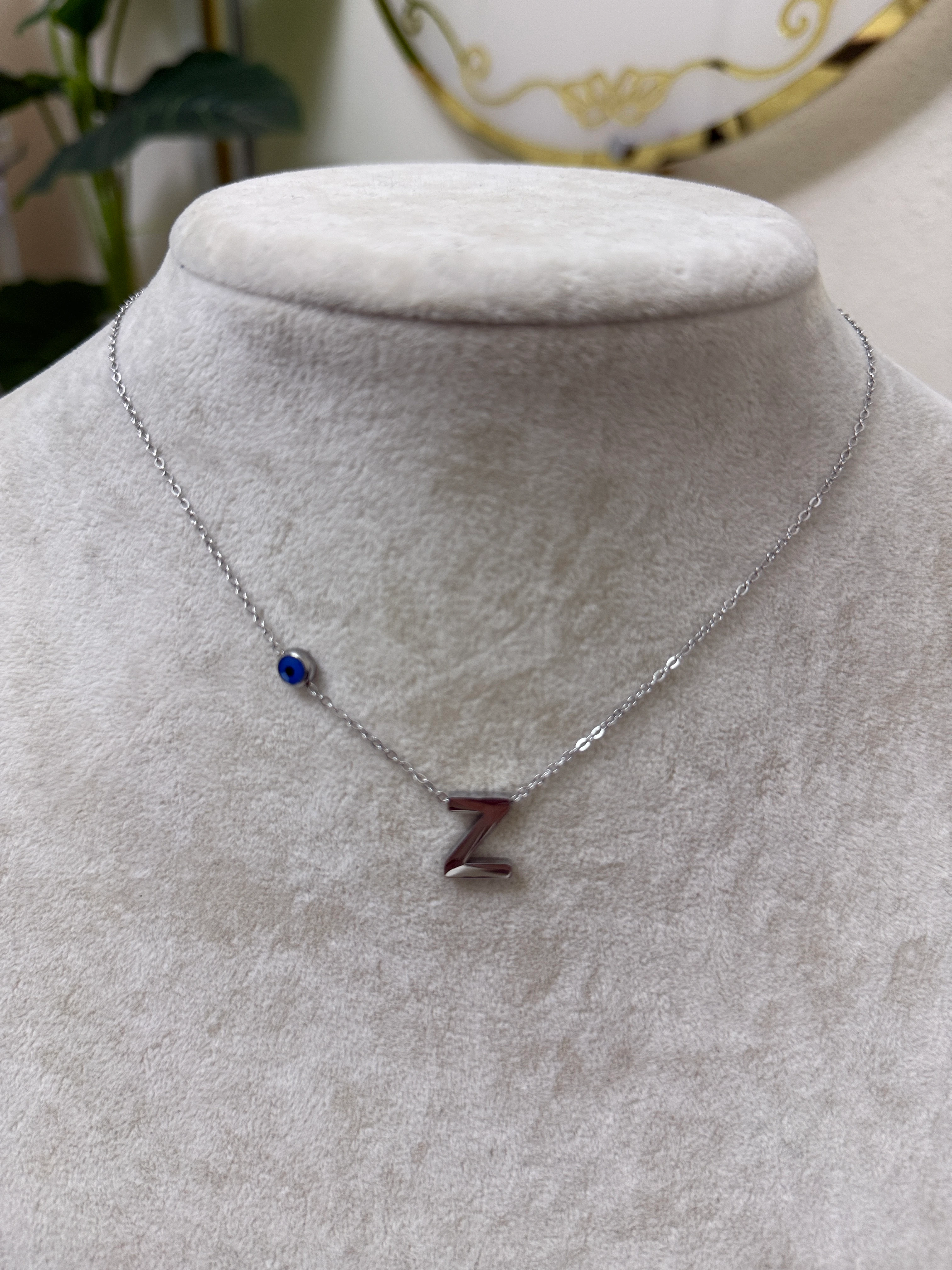 Z harfi silver çelik nazar boncuklu kolye-LAVİNYA