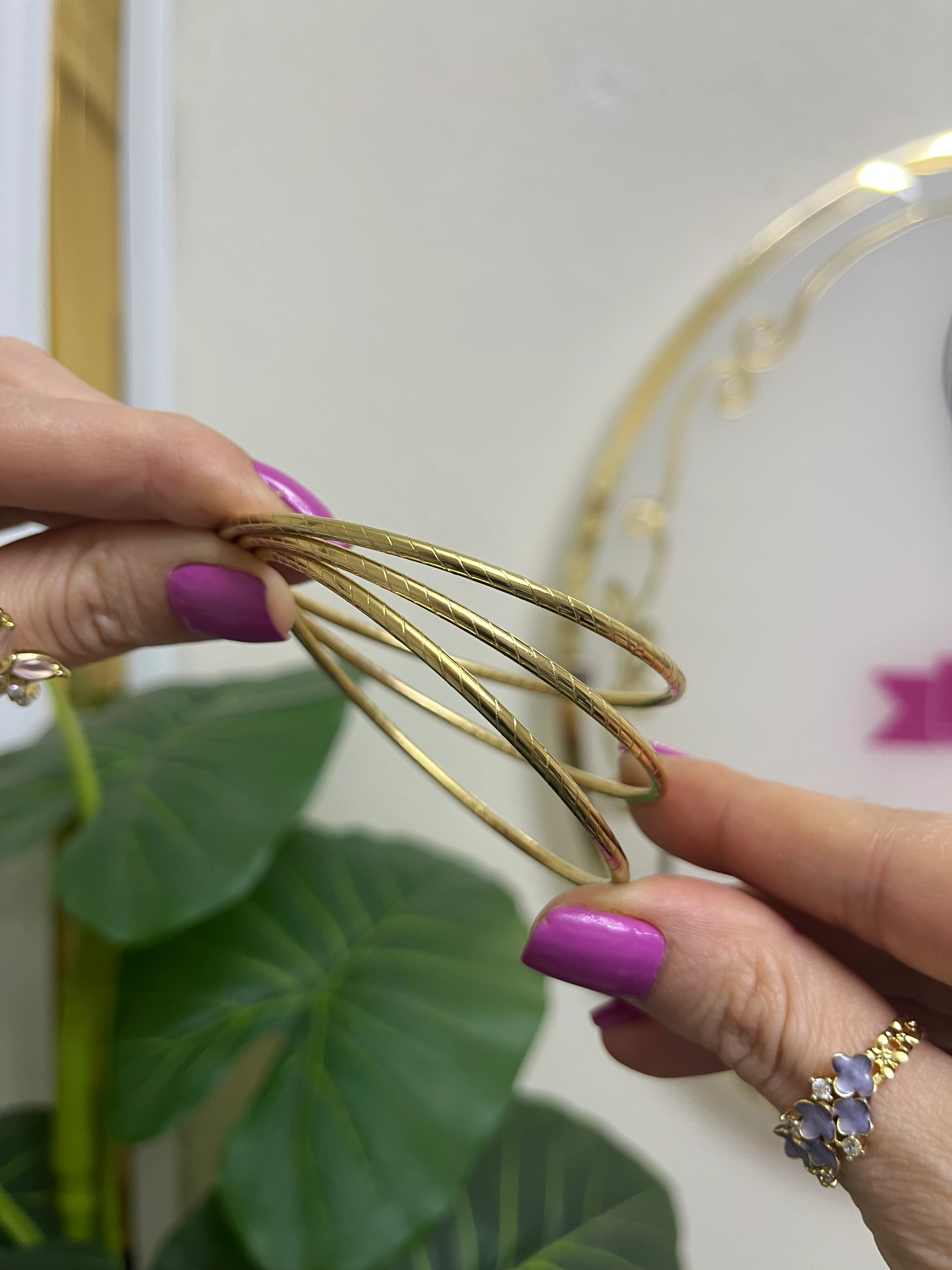 Desenli çelik ajda bilezik 3 adet 6.5cm-LAVİNYA