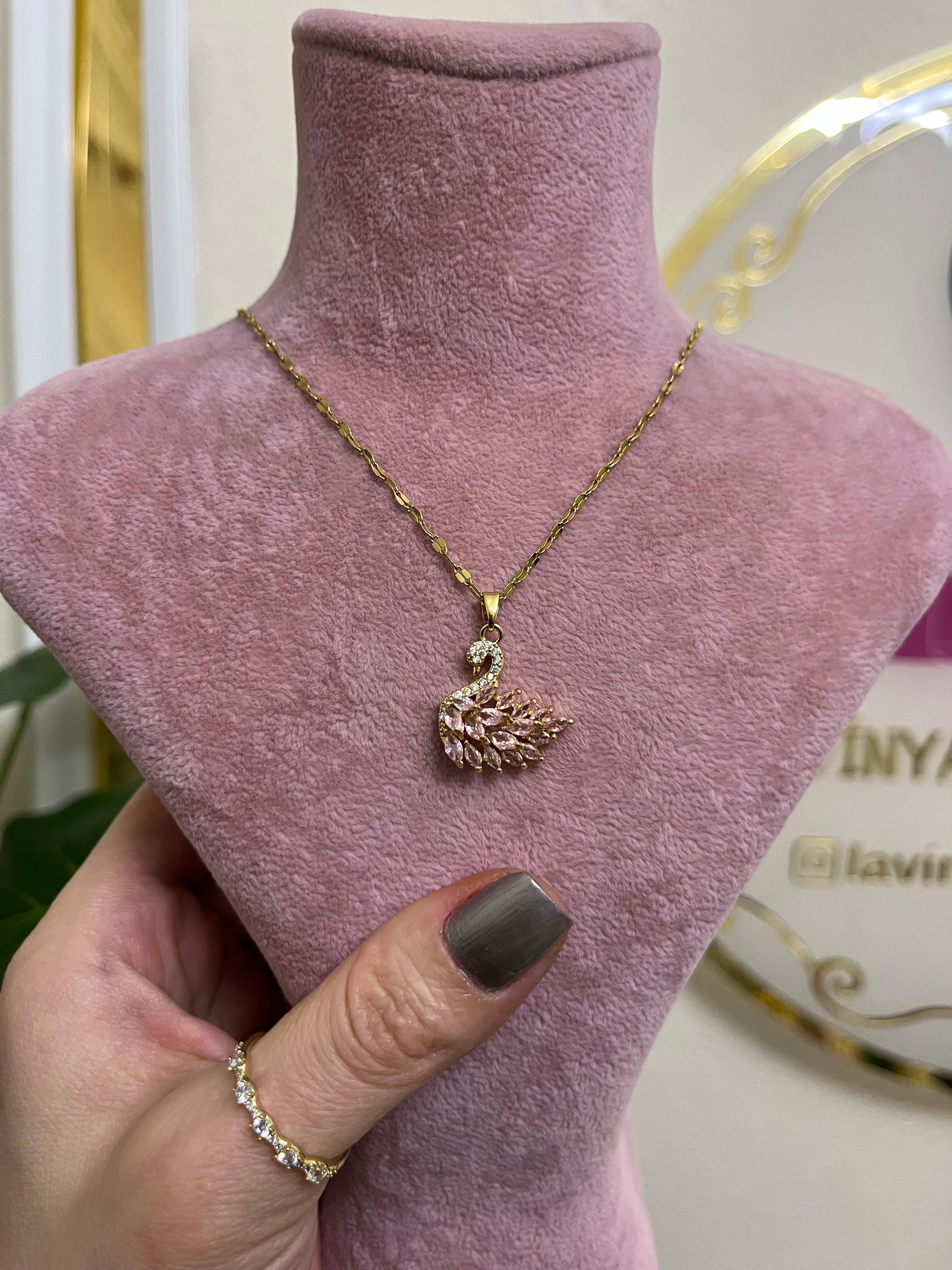 Kuğu gold çelik kolye-LAVİNYA