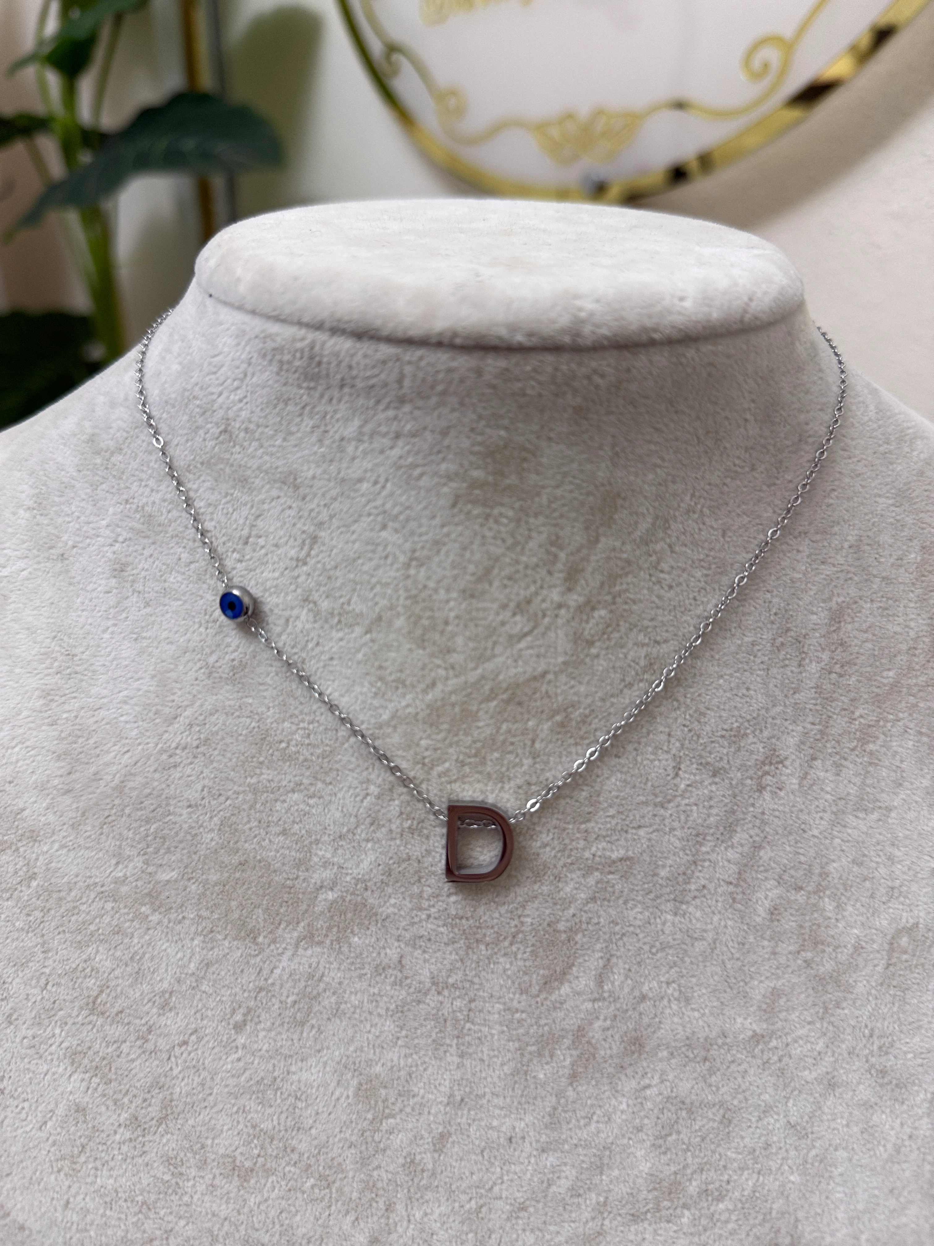 D harfi silver çelik nazar boncuklu kolye-LAVİNYA