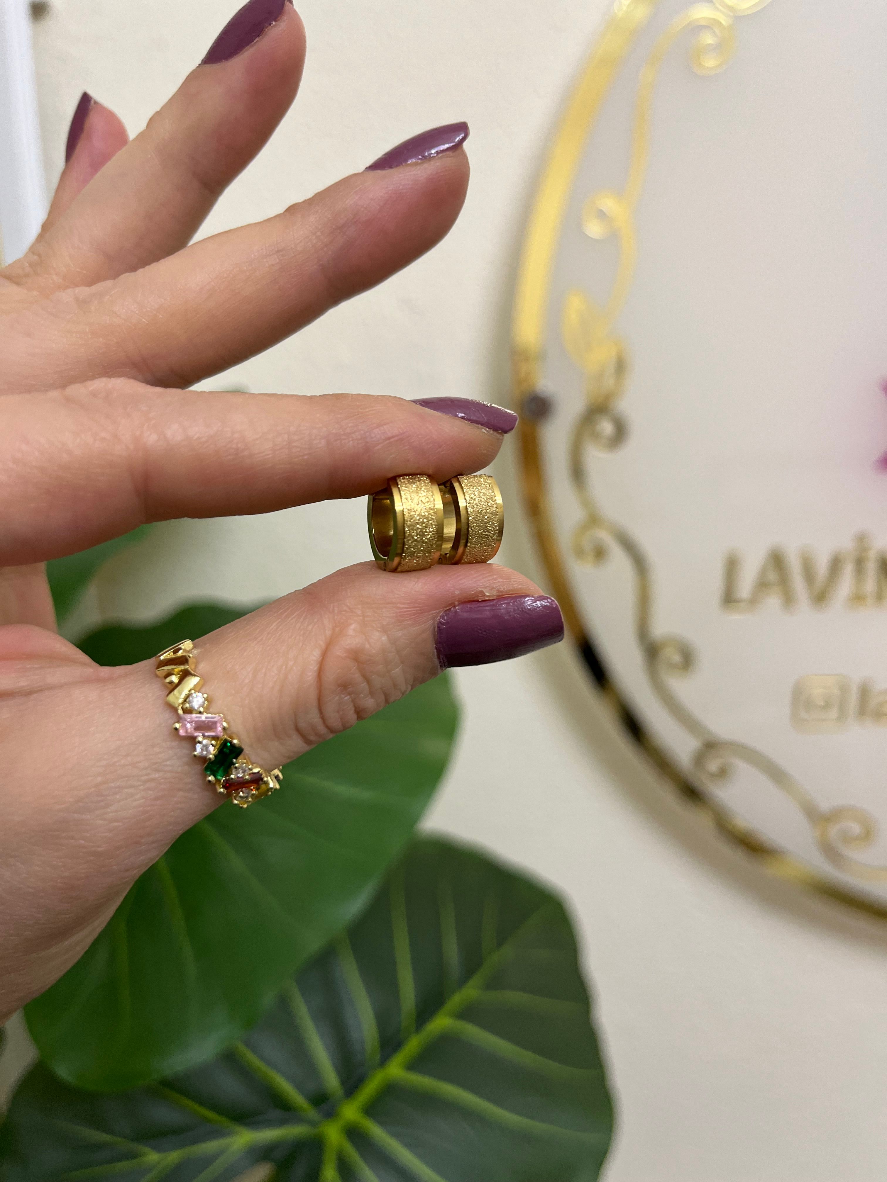 Simli gold çelik halka küpe-LAVİNYA