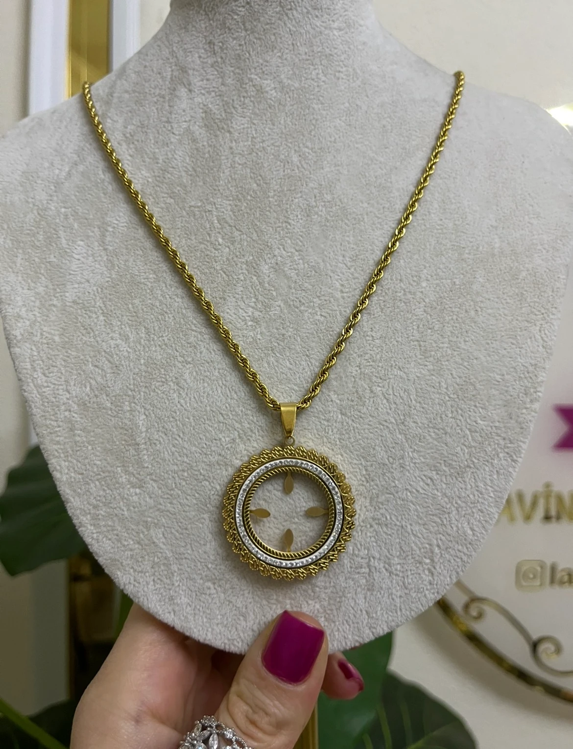 Çelik 60cm yarım altınlık kolye-LAVİNYA