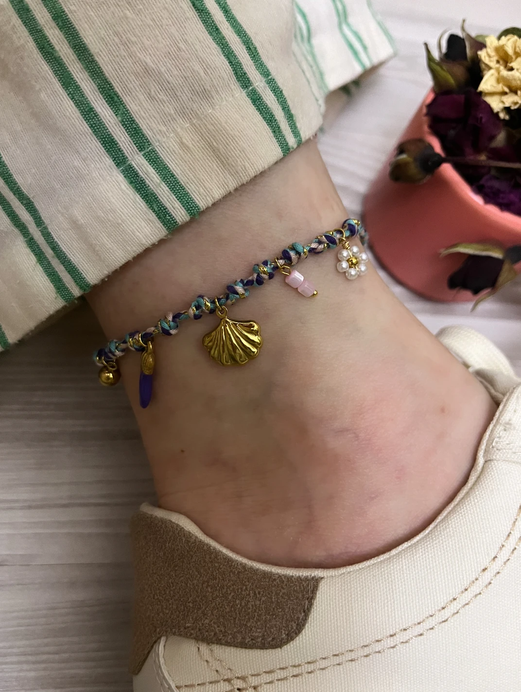 İp ayarlanabilir çelik charmlı halhal-LAVİNYA