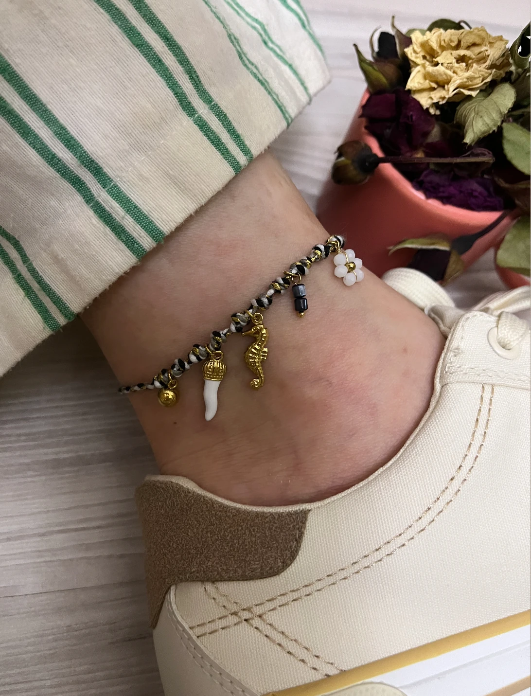 İp ayarlanabilir çelik charmlı halhal-LAVİNYA