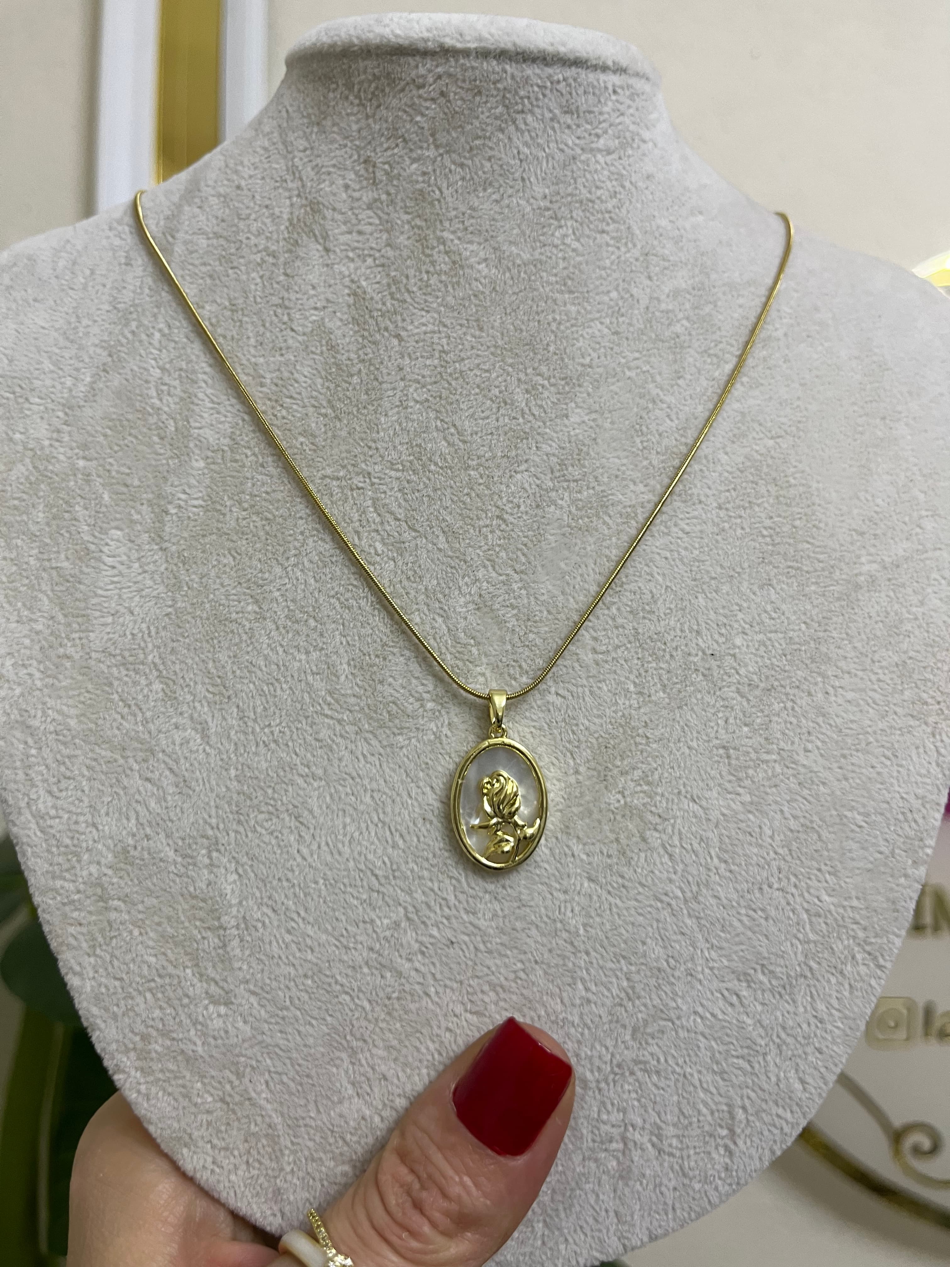 14k çelik sedefli gül kolye-LAVİNYA