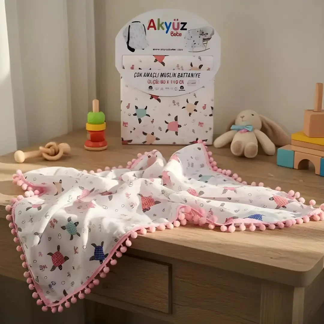 Kaplumbağalı Müslin Bebek Örtüsü