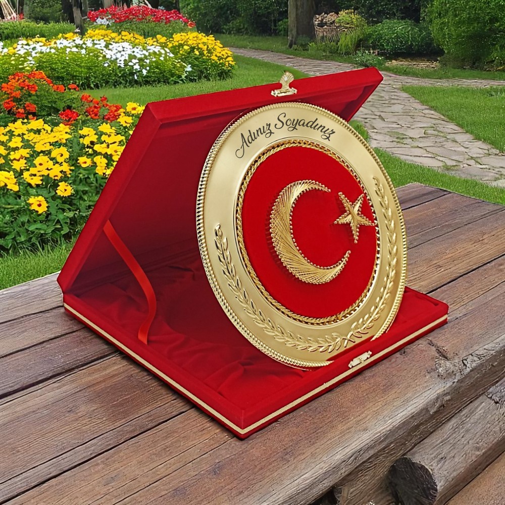 Lüks Ay Yıldız Kadife Plaket - altın