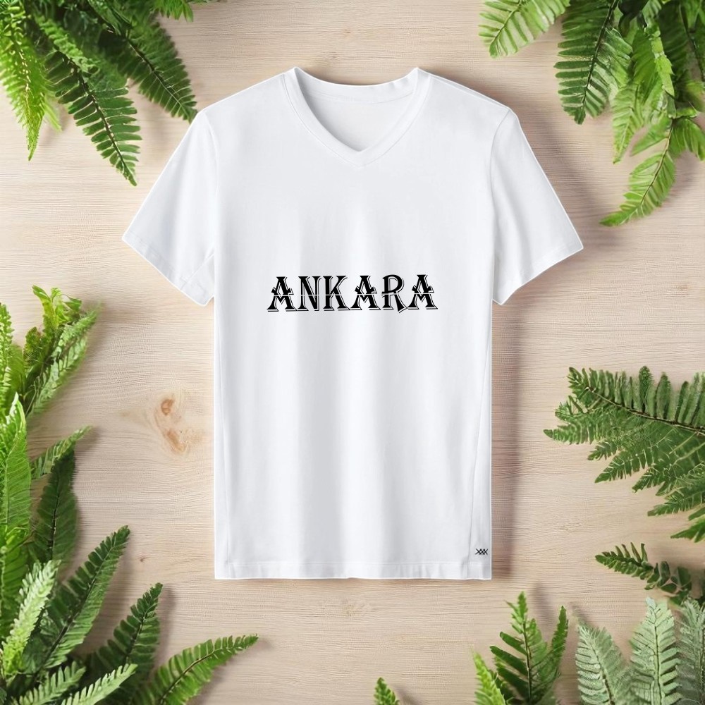 Ankara Baskılı V Yaka Tişört