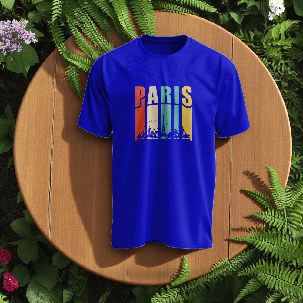 Paris Tasarımlı Bisiklet Yaka Tişört - Lacivert