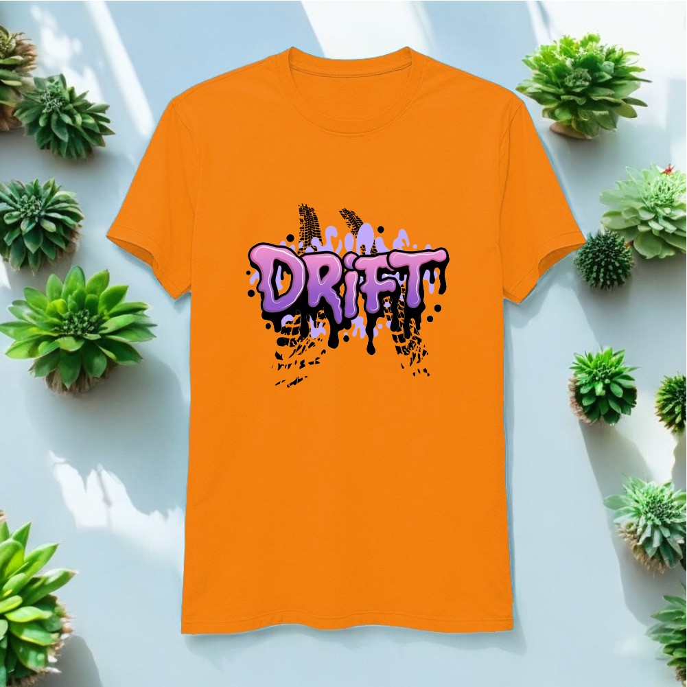 Drift Tasarımlı Bisiklet Yaka Tişört - Turuncu