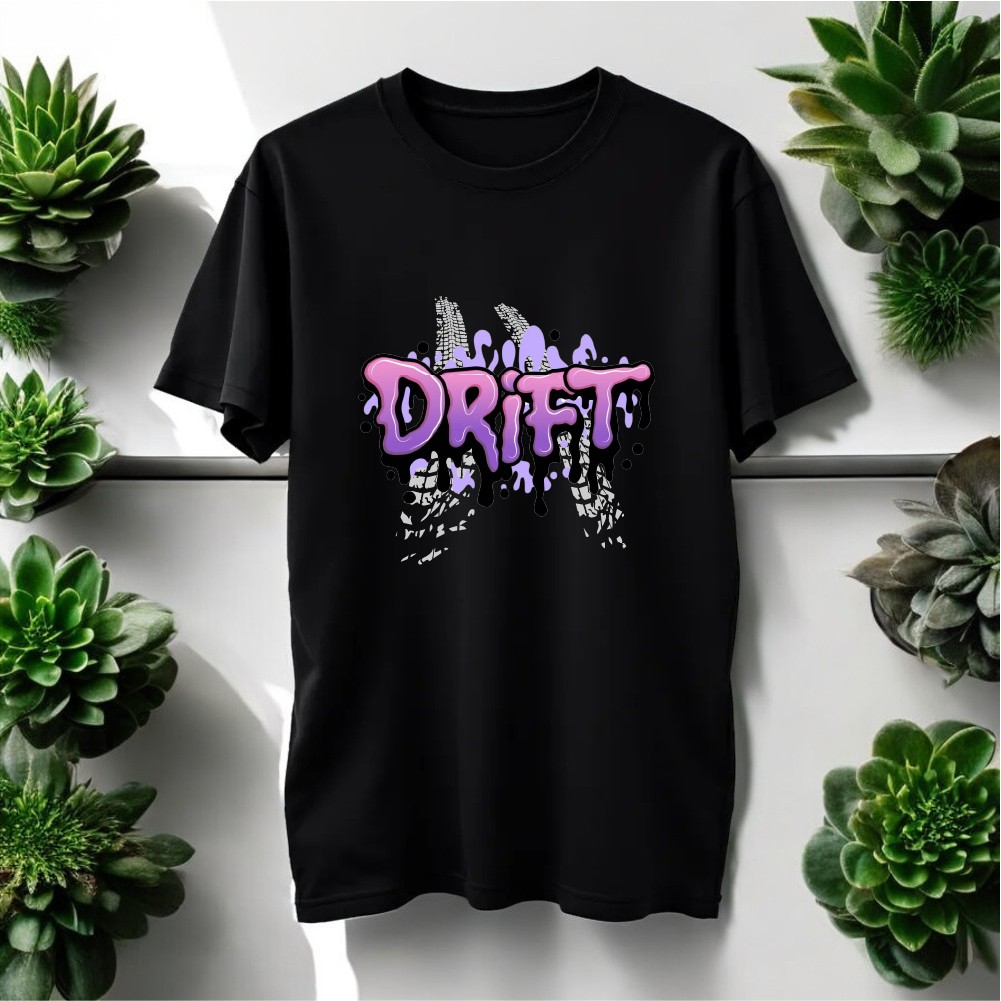Drift Tasarımlı Bisiklet Yaka Tişört - Siyah