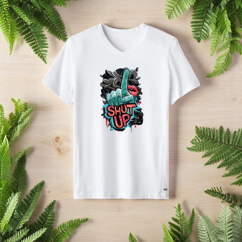 Shut Up Tasarımlı V Yaka Tişört