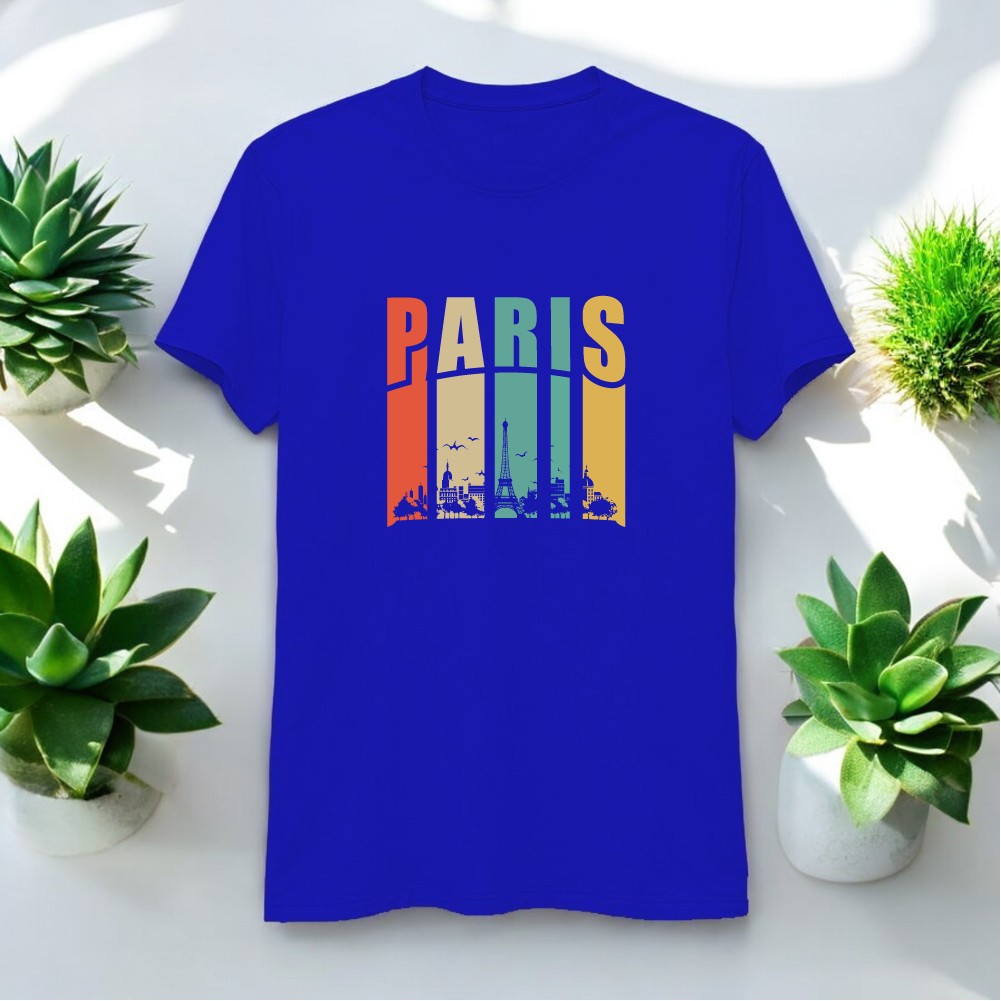 Paris Tasarımlı Bisiklet Yaka Tişört - Lacivert