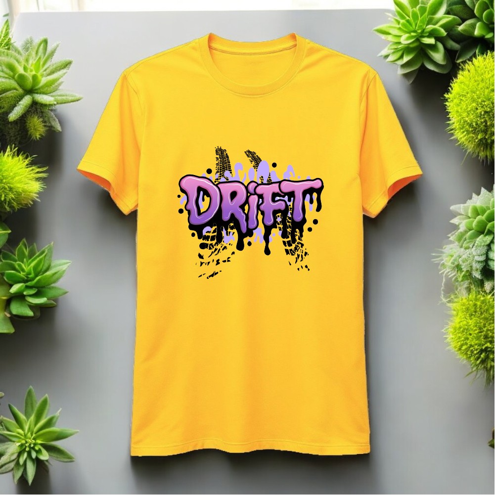 Drift Tasarımlı Bisiklet Yaka Tişört - Sarı