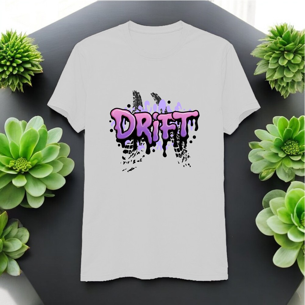Drift Tasarımlı Bisiklet Yaka Tişört - Beyaz