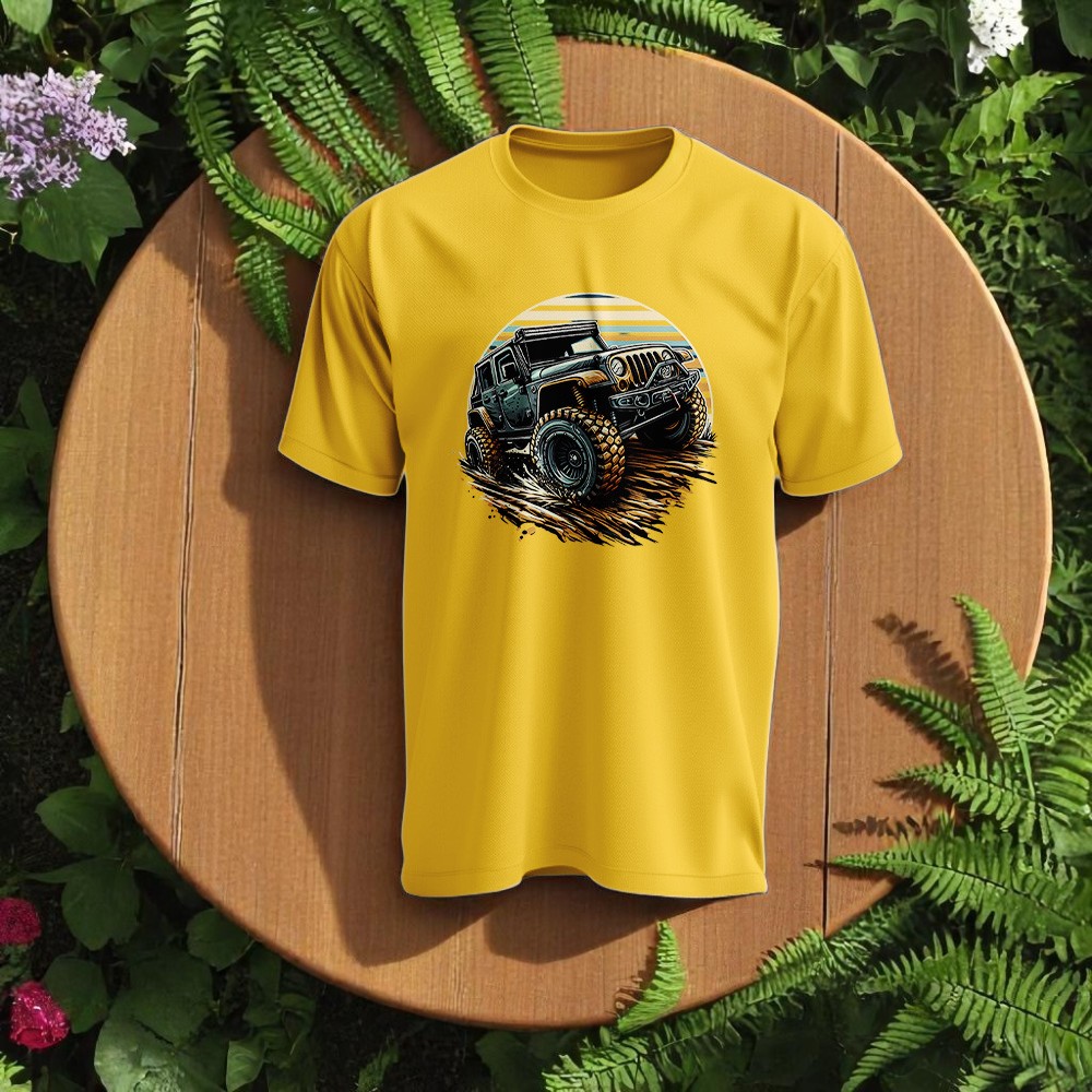 Çamurlu Off Road Tasarımlı Bisiklet Yaka Tişört - Sarı