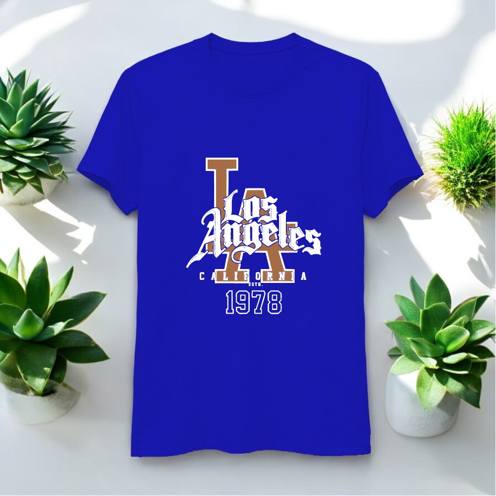Los Angeles Tasarımlı Bisiklet Yaka Tişört - Lacivert