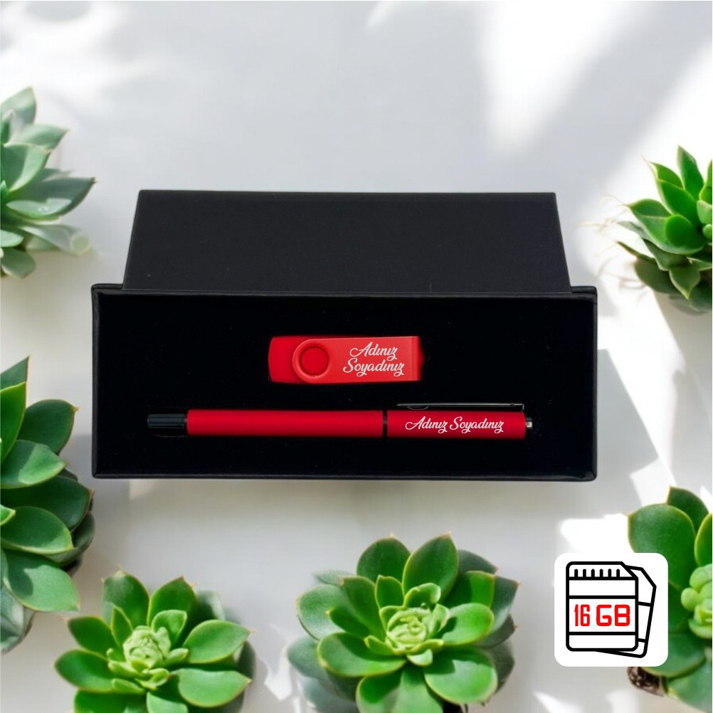 9210 16GB USB ve Kalem Seti - Kırmızı