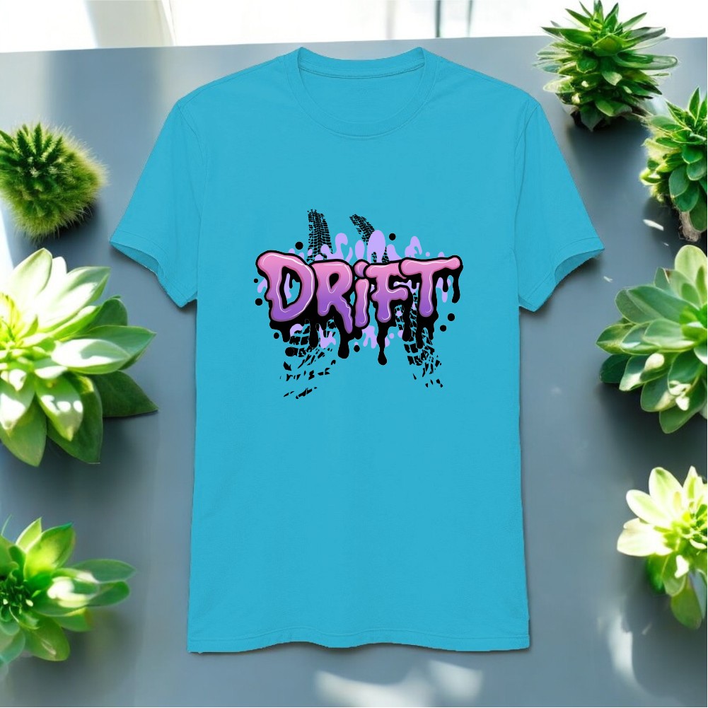 Drift Tasarımlı Bisiklet Yaka Tişört - Turkuaz