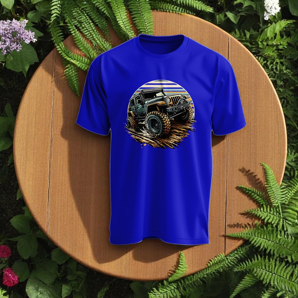 Çamurlu Off Road Tasarımlı Bisiklet Yaka Tişört - Lacivert