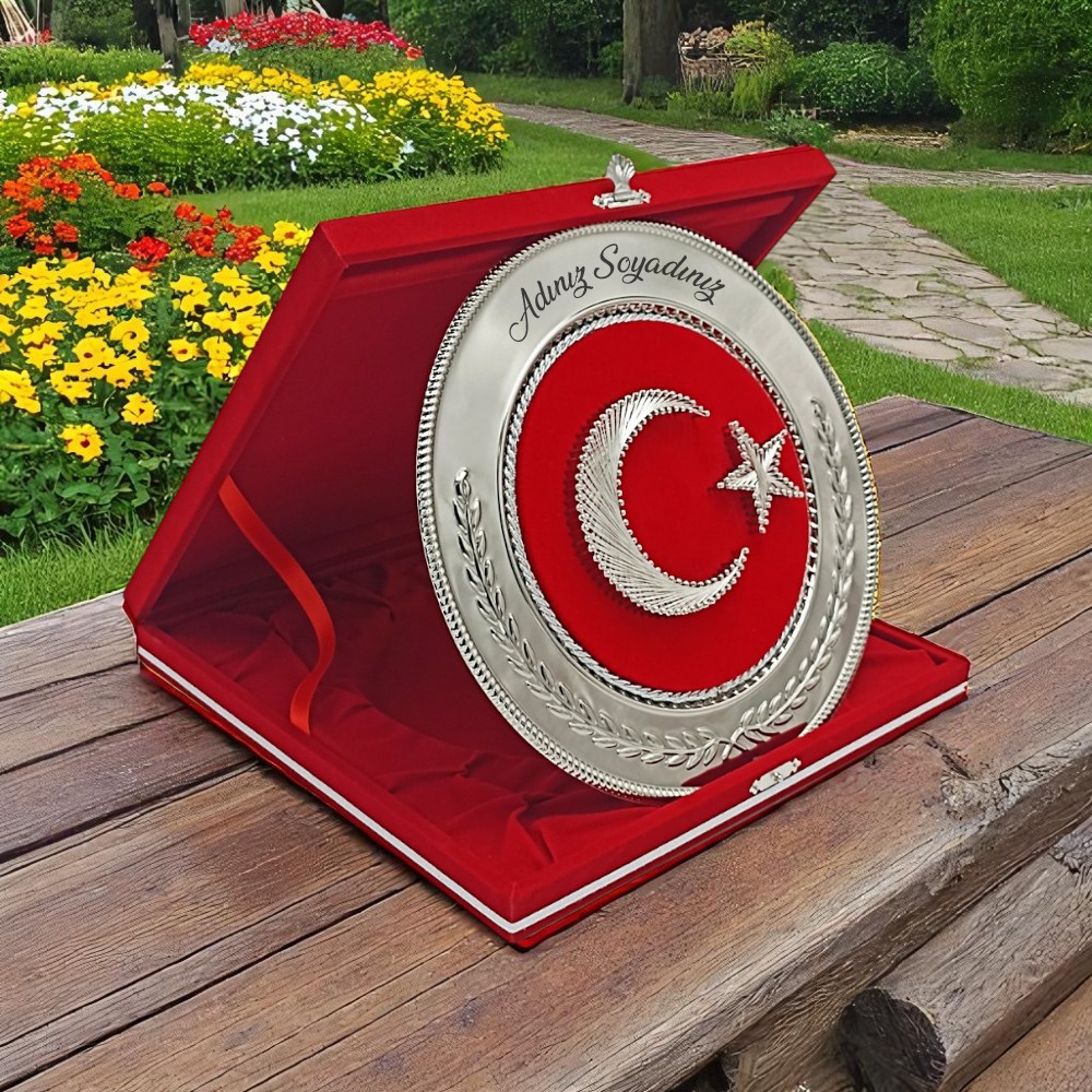 Lüks Ay Yıldız Kadife Plaket - Gümüş