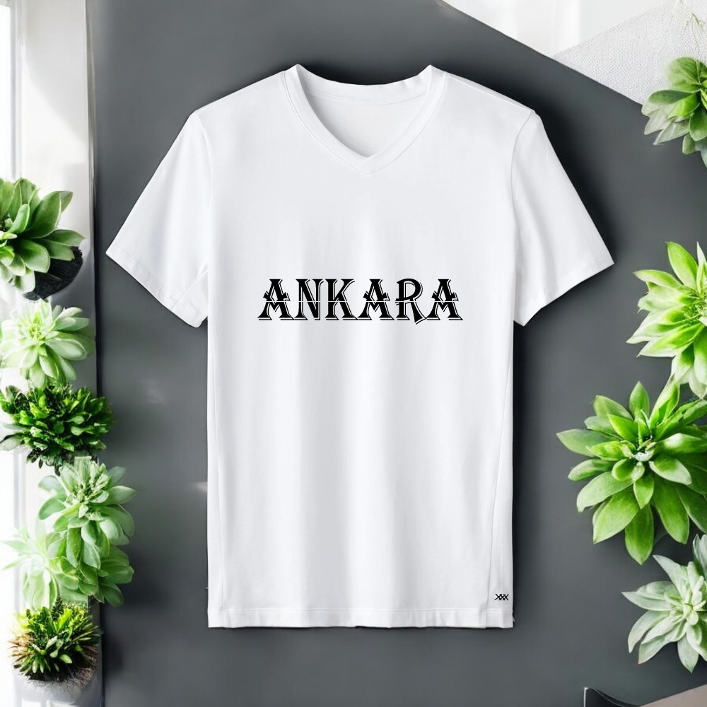 Ankara Baskılı V Yaka Tişört