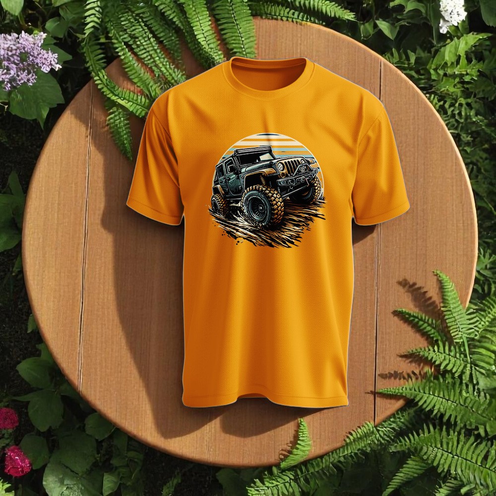 Çamurlu Off Road Tasarımlı Bisiklet Yaka Tişört - Turuncu