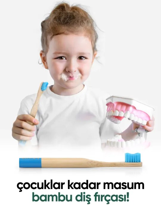 T-Brush - Bambu Çocuk Diş Fırçası-Mavi ve Çocuk Diş Fırçası Kutusu / Metalik Gri