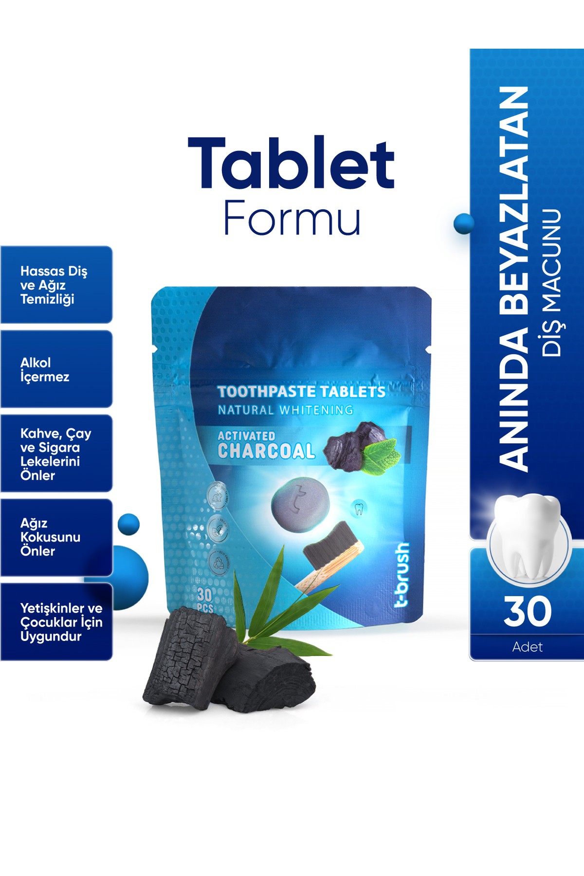 Ağız Kokusu Önleyici Nane Aromalı Pastil - Beyazlatıcı Aktif Karbonlu Diş Macunu Tableti 30 Tablet- Ağız Kokusu Önleyici Nane Aromalı Pastil - Nane Aromalı Ağız Çalkalama Tableti - 30 Tablet